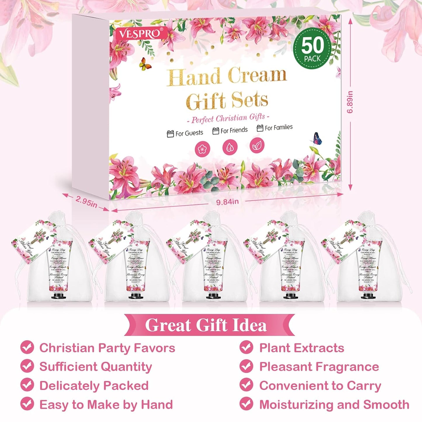 50 Sets Christian Hand Cream Gifts, Christian Gifts for Women, Bible Hand Lotion for Christian Party Favors with Prayer Cards, Bible Verse Prayers Religious Gifts for Women, Birthday Graduation Gifts
