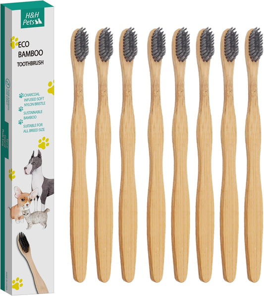 H&H Pets Bamboo Toothbrush Set for Dogs and Cats - Ultra Soft Bristles & Biodegradable Wooden Toothbrush, Puppy Supplies, Dog Dental Set, Eco-Friendly Pet Supplies (Large; 8-Count Pack)