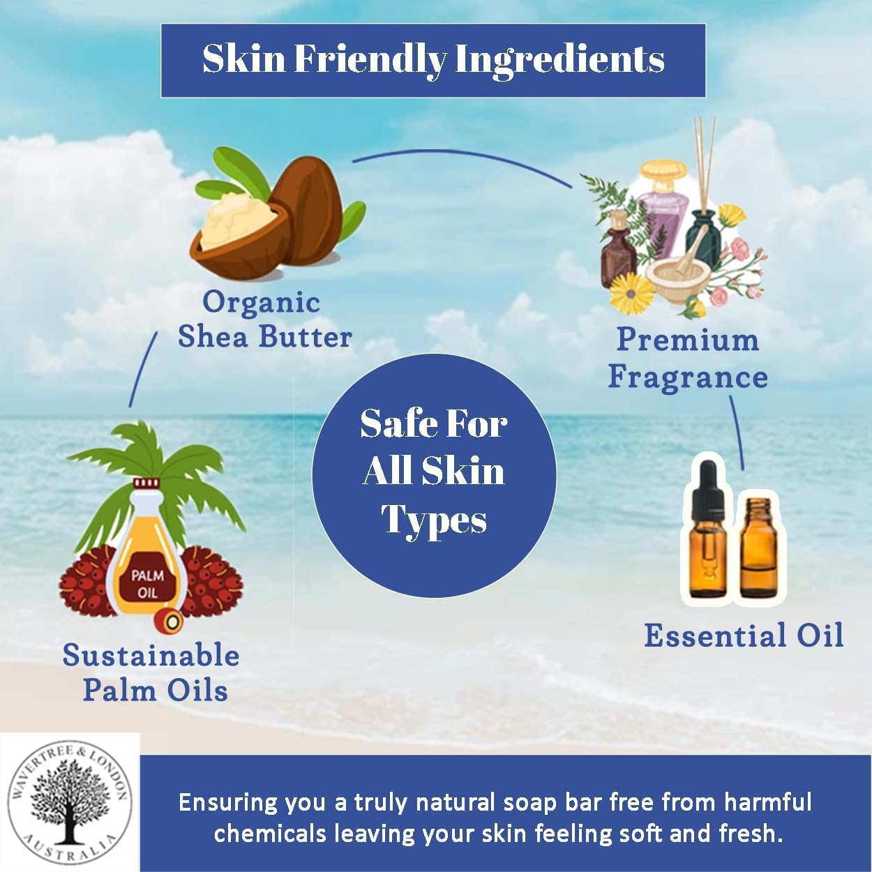 Wavertree & London Cosmopolitan Scented Natural Soap Bar, 7oz Moisturizing French Triple Milled Soap Bar for Women & Men