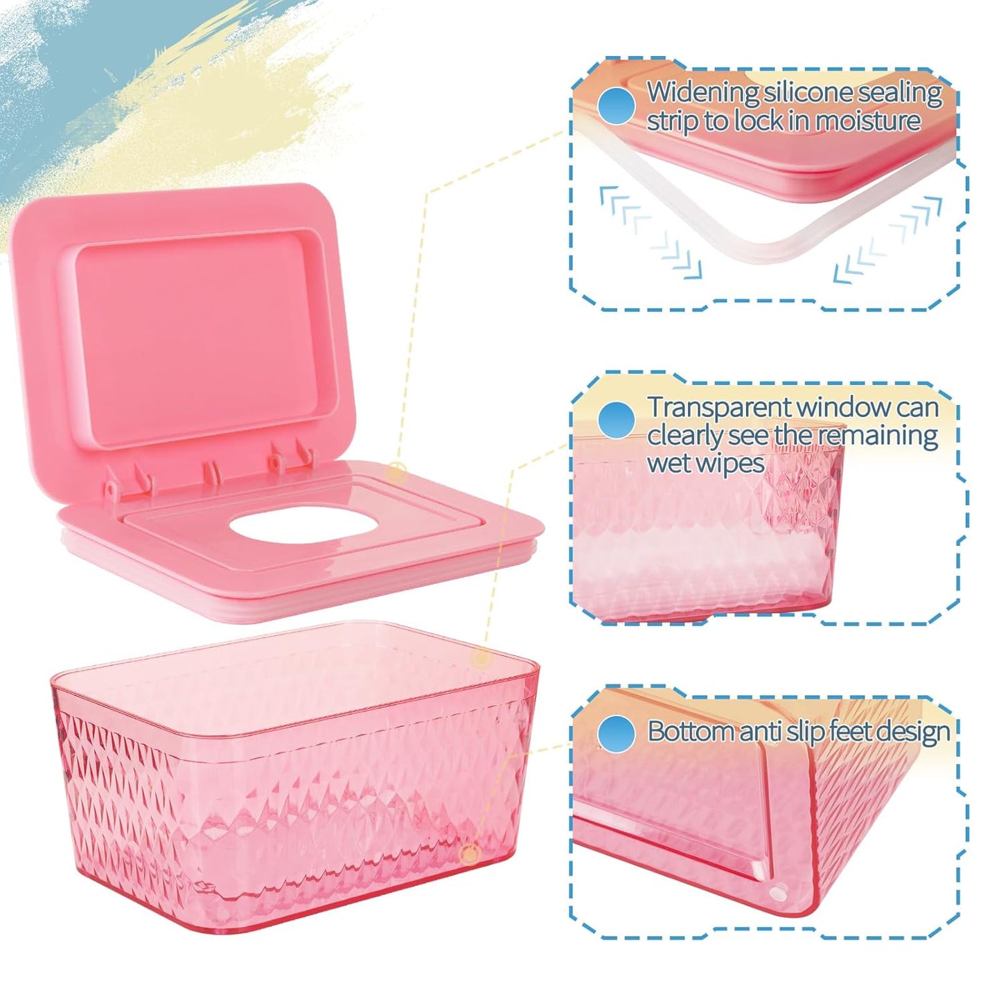 Wipes Dispenser, One-Handed Operation Wipe Holder for Baby & Adult, Seal-Designed Wipes Container for Bathroom Keep Diaper Wipes Fresh (2 Pack Pink)
