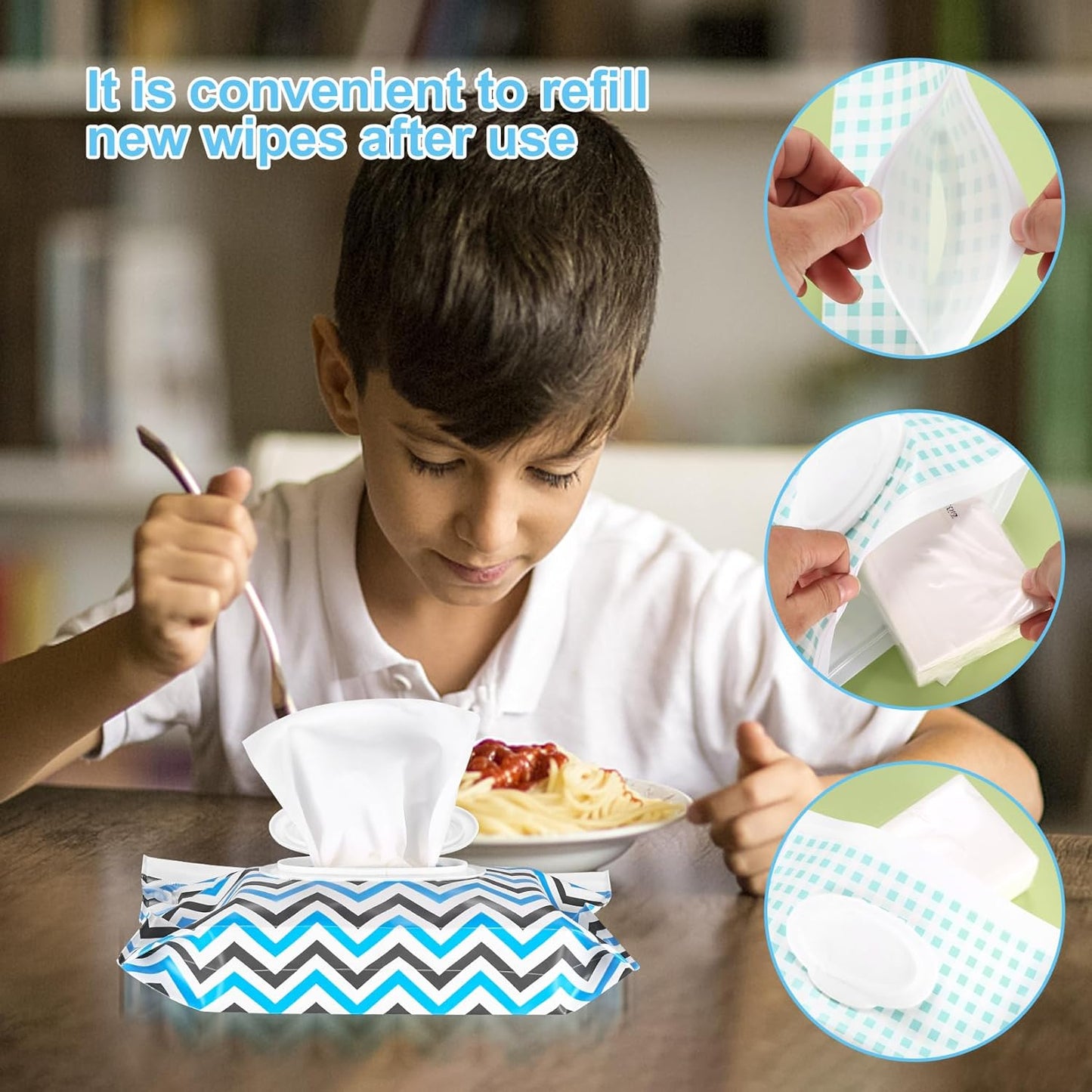 Baby Wipes Dispenser, 2 Pcs Travel Baby Wipe Holder, Refillable Baby Wet Wipe Pouch, Reusable Baby Wipes Container, Portable Wipe Dispenser, Wipe Bags for Travel, Wave and Plaid Patterns