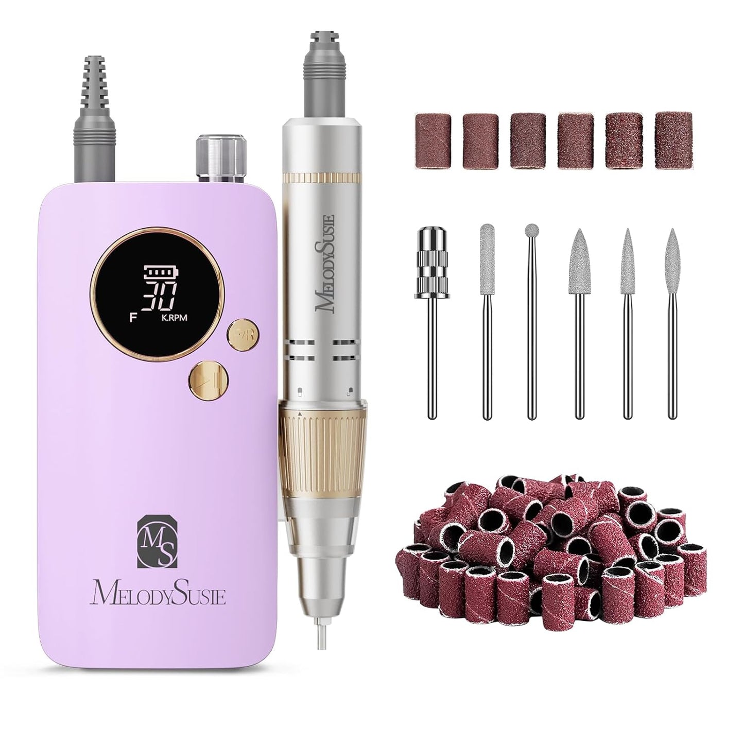 MelodySusie Portable Nail Drill 30000 RPM,Professional Rechargeable Electric Nail File,SC320F Cordless Nail E File for Acrylic Nails Gel Polishing Removing,Efile Nail Kit for Manicure Salon,Purple