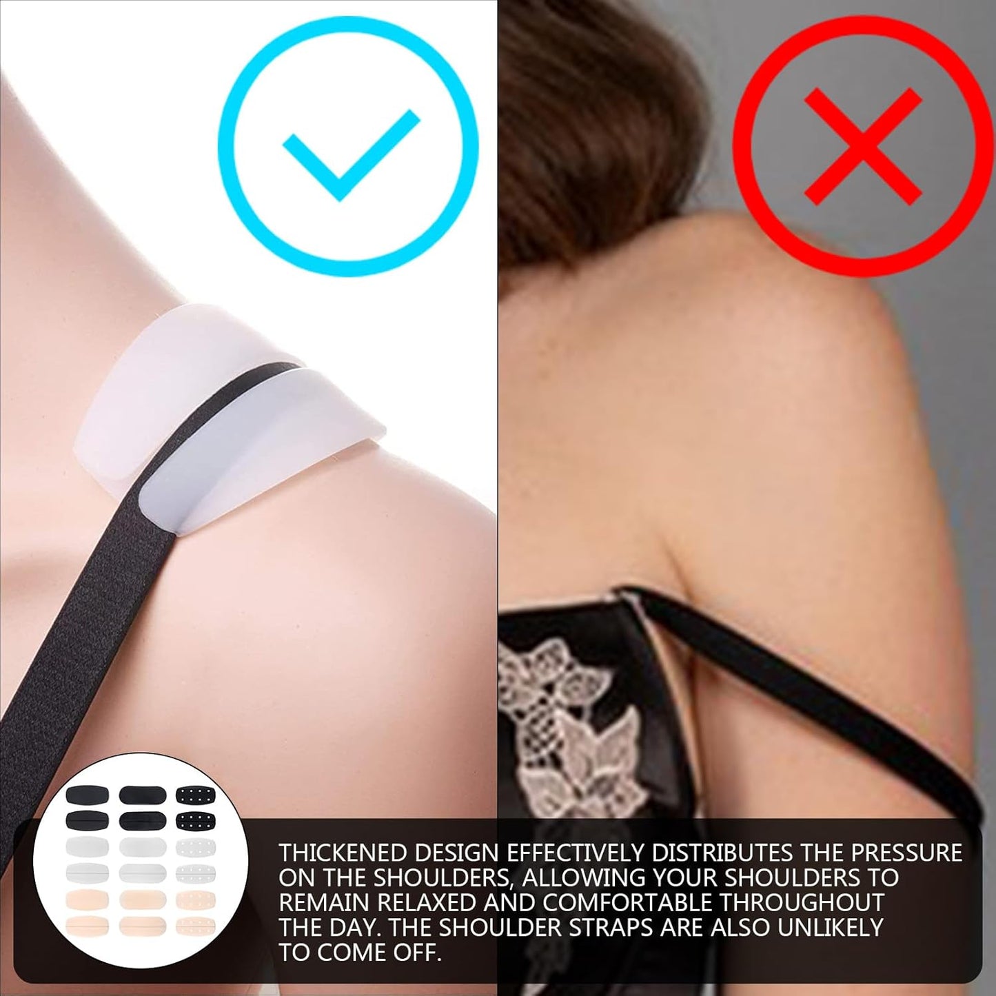 9 Pairs Bra Strap Cushion 3 Colors 2 Size Non-Slip Silicone Bra Strap Cushions Soft Gel Strap Holders to Prevent Slipping for Women and Girls