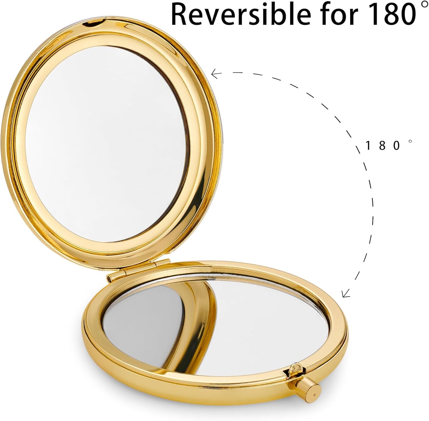 Compact Mirror, Pocket Travel Makeup Mirror for Purse, Metal Round Shell, 2-Sided 1X/2X Magnifying, Portable, Folding, Handheld, Gold, 12 Pack