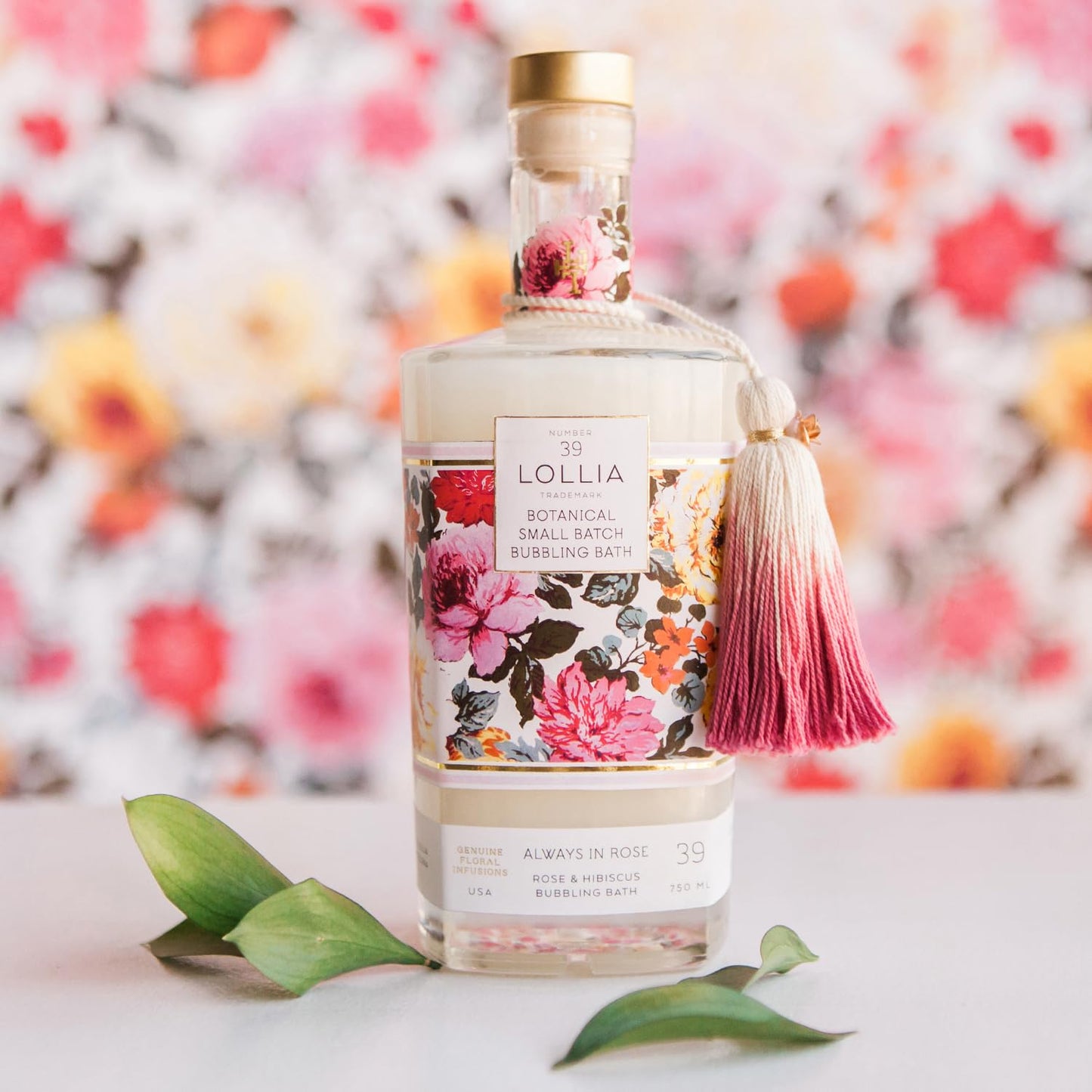 Lollia Always in Rose Bubble Bath, 25 fl. oz., Rose & Hibiscus Scent, Soothing Moisture-Rich Bubbling Skin Care with Hydrating Ingredients, Enchanting Floral Beauty Soap for Women