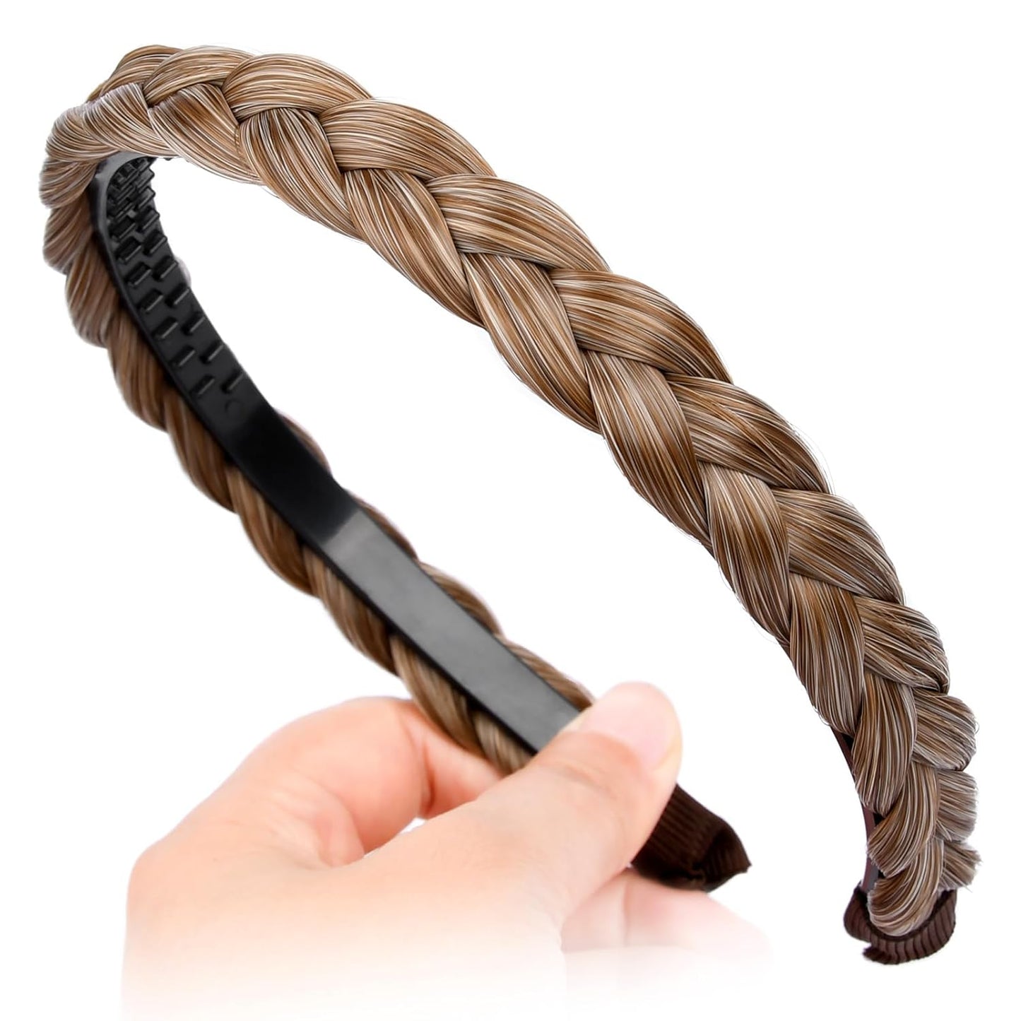 DIGUAN Width 0.6 inches Narrow Synthetic Hair Plaited Headband Braid With Teeth Hair Band Accessories for Women Girl (Caramel Blonde)