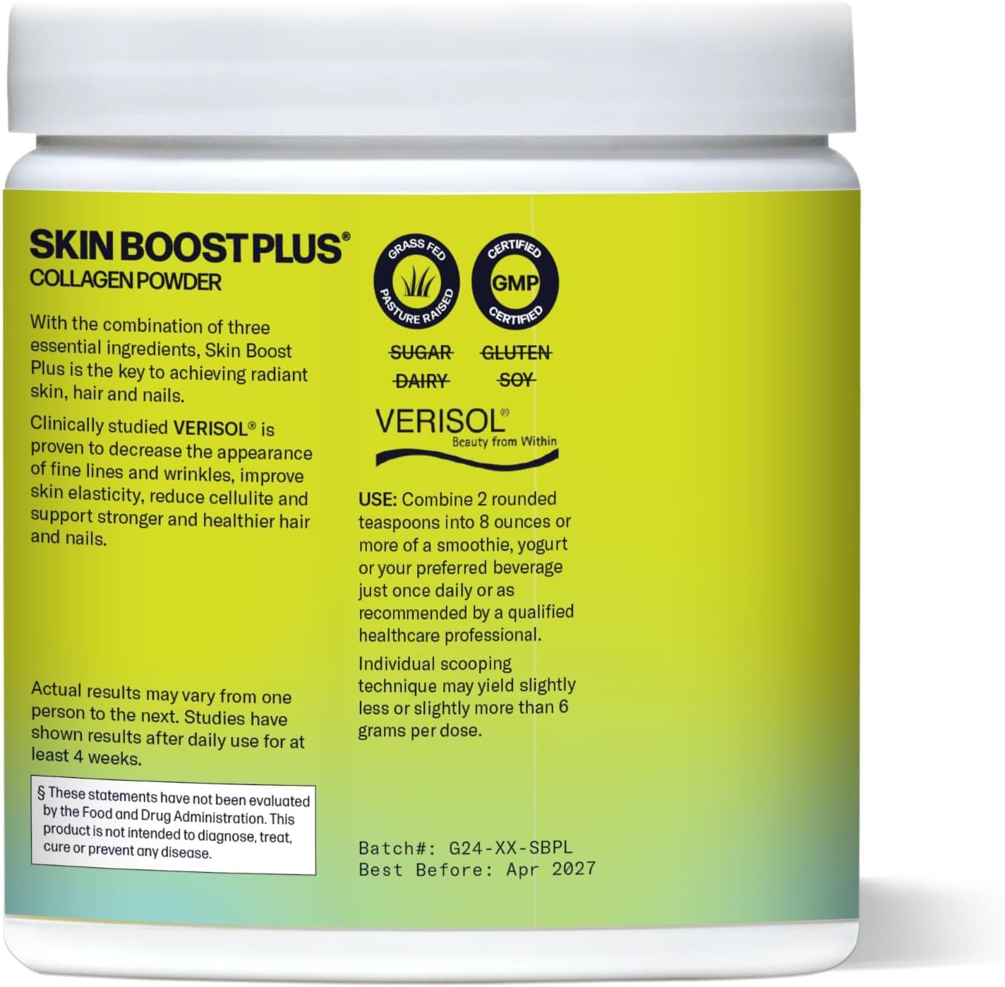 Sparkle Wellness VERISOL Bioactive Hydrolyzed Collagen Peptides | Collagen Powder Supplement with Vitamin C & Hyaluronic Acid for Hair, Skin, and Nail Health | Skin Boost Plus (No Flavor) [30-Serves]