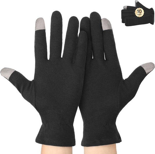 Segbeauty 20 Counts Elastic Touch Screen Black Lotion Gloves Overnight for Sleeping, 10 Pairs Moisturizing Cotton Gloves for Men with Elastic Band, Dry Hand Spa Gel Cotton Work Glove for Women Bulk