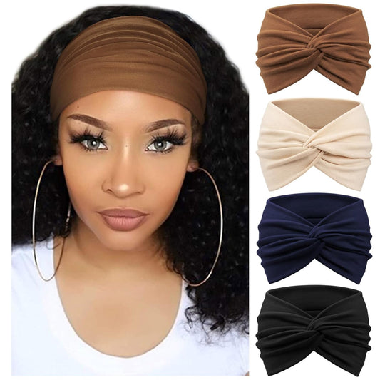 DRESHOW 4 Pack Turban Headbands for Women Wide Vintage Head Wraps Knotted Cute Hair Band Accessories