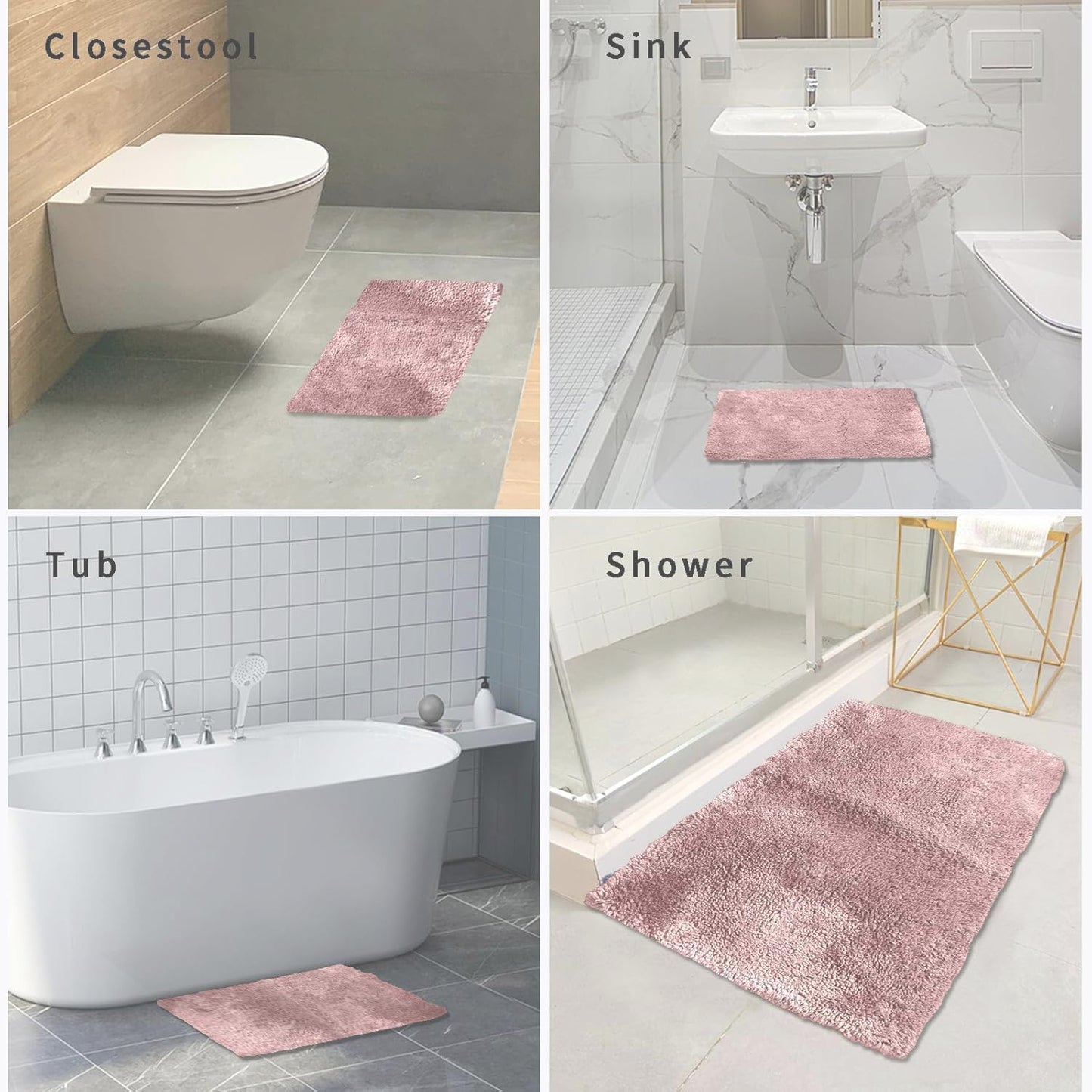 FIFU Bathroom Rugs 17" W x 24" L, Bath Mat for Bathroom, Bedroom, Laundry Room & Kitchen, Non-Slip Rubber Latex Backing, Extra Soft and Absorbent Microfiber Carpet, Machine Washable Rug, Pink