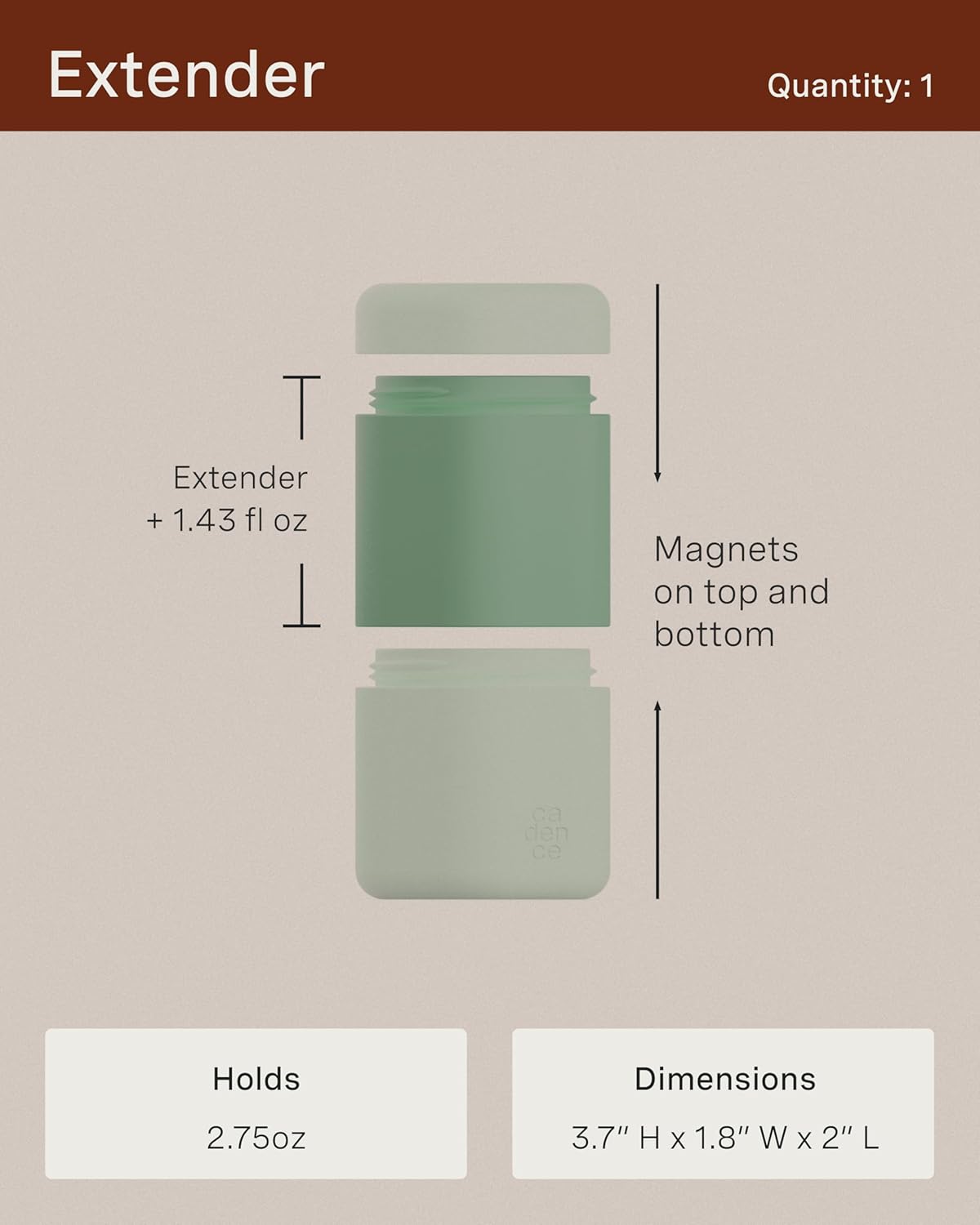 Cadence Travel Containers - Full Skincare Set - Magnetic Containers with Lids,Carry On Travel Essentials For Women/Men - 2 Small (0.56oz), 4 Medium Capsules (1.32oz), & Extender (1.43oz) - Eucalyptus