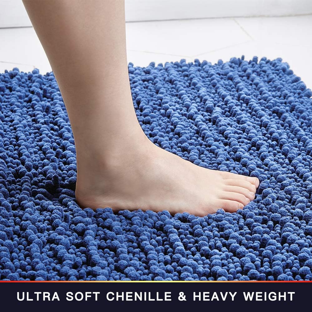 Walensee Large Bathroom Rug Non Slip Bath Mat (24x60 Inch Dark Blue) Water Absorbent Super Soft Shaggy Chenille Machine Washable Dry Extra Thick Perfect Absorbant Best Plush Carpet for Shower Floor