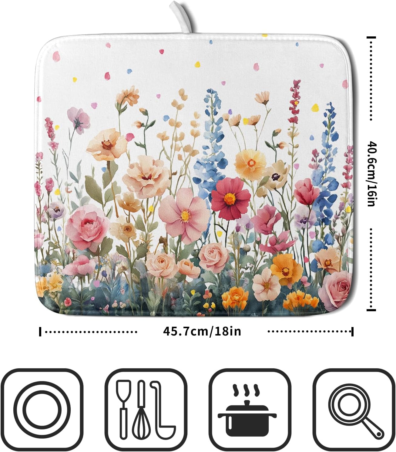 Colorful Flower Dish Drying Mat 16x18 Inch Botanical Floral Drainer Rack Mats Washable Absorbent Dish Dry Pad for Kitchen Counter Sink