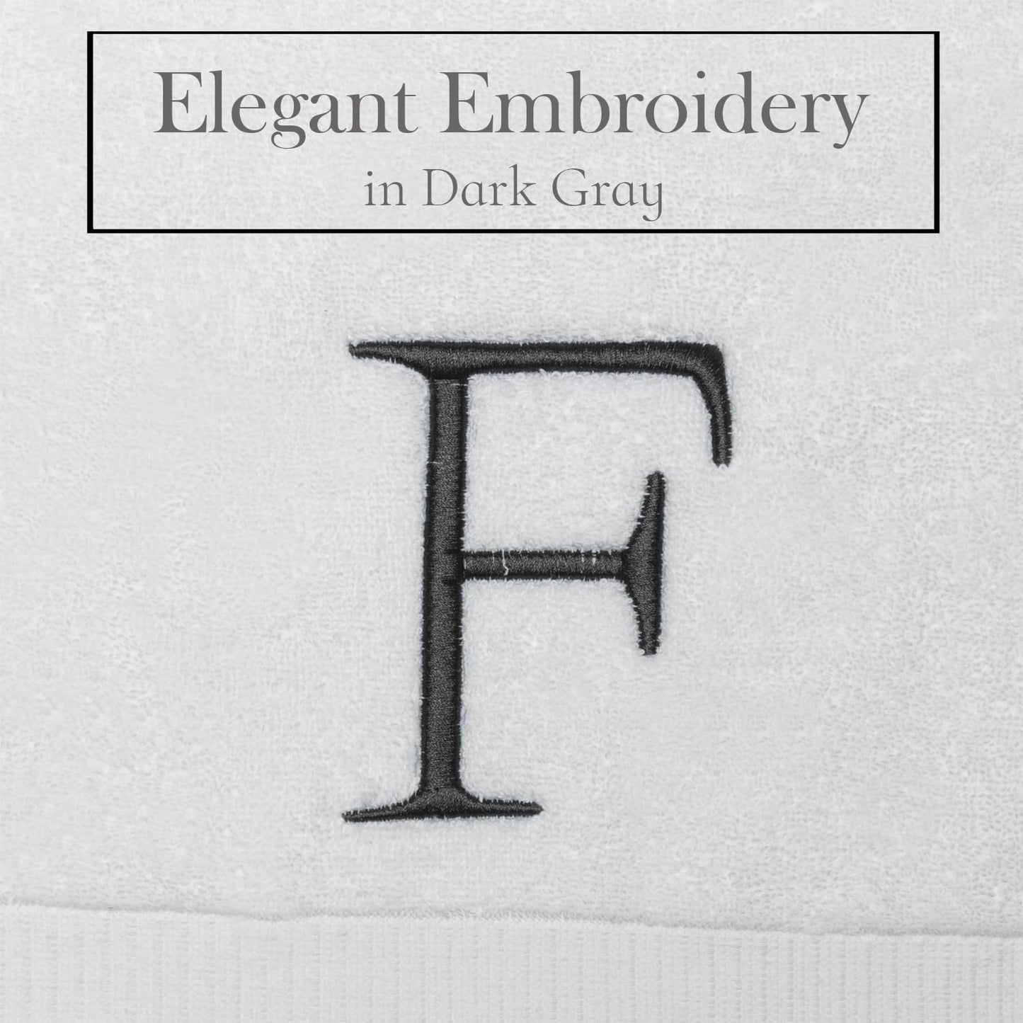 Dark Gray Monogrammed Hand Towel for Bathroom - Initial Hotel Quality Decorative Embroidered Luxury Towel for Powder Room, Spa - GOTS Organic Certified - Pack of 2, Letter F