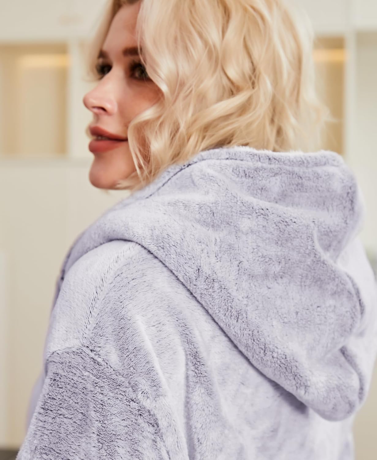 Plush Robes for Women - Womens Fleece Robes with Hood Long Cozy Bathrobe Soft and Warm Robe