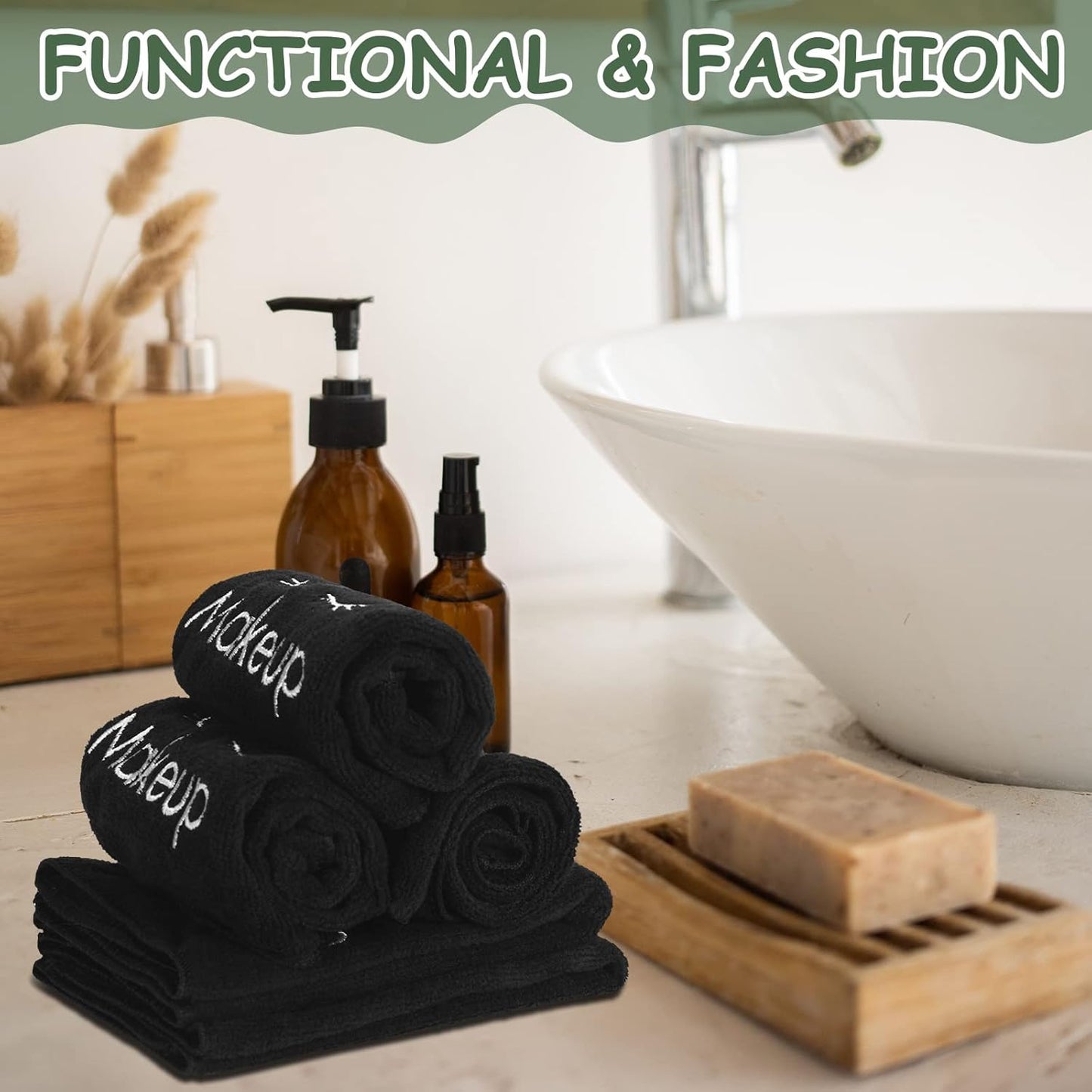 30 Pcs Microfiber Black Makeup Washcloths for Face 13 x 13 Inches Makeup Remover Towels Reusable Absorbent Removers Face Wash Cloth with Embroidery for Women