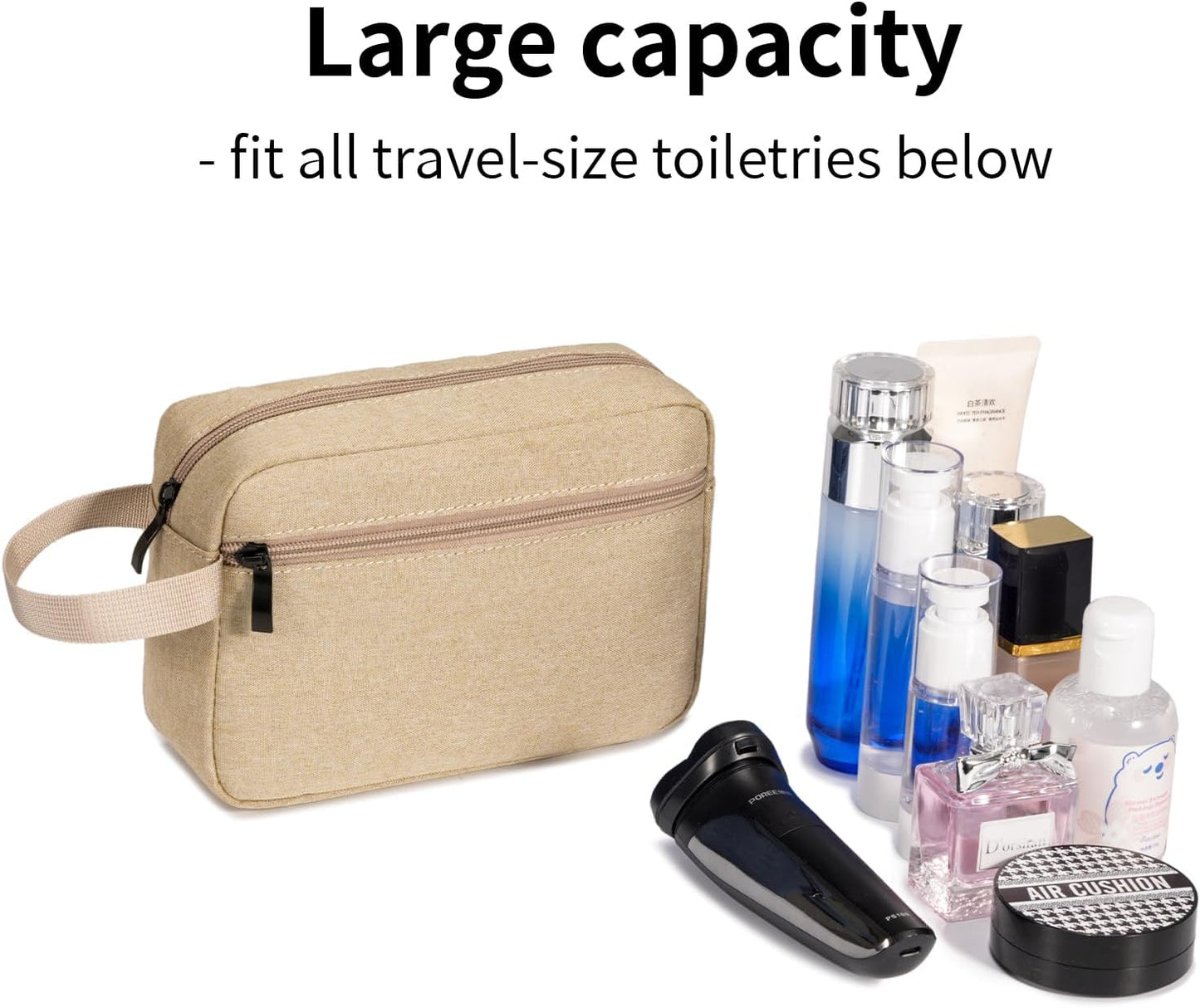 Travel Toiletry Bag, Hanging Water-Resistant Organizer for Men & Women, Ideal for Makeup, Shaving Kit, Gym Essentials & Travel Accessories (Khaki)
