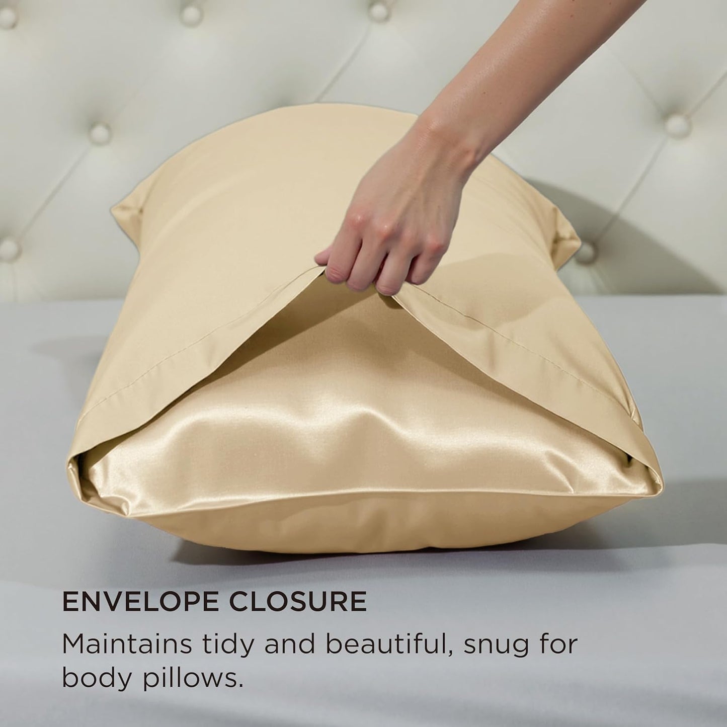 Bedsure Body Pillow Cover 20x54 Inches - Champagne Satin Similar to Silk Pillowcase for Hair and Skin, Cooling and Silky Long Body Pillow Pillowcase with Envelope Closure, Gifts for Women Men