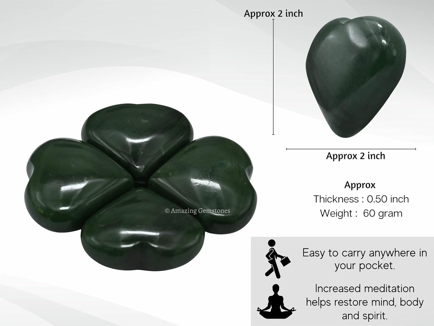 Amazing Gemstone Green Aventurine Crystal Heart Palm Stone - Pocket Massage Worry Stone for Natural Body Chakra Balancing, Reiki Healing and Crystal Grid