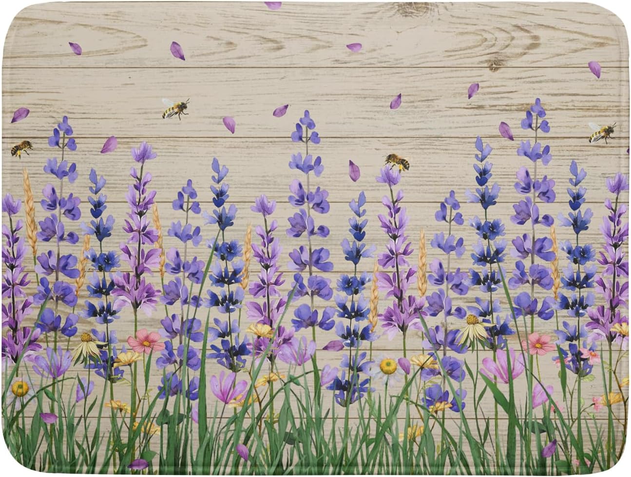 Lavender Floral Dish Drying Mat 18x24 inch Spring Summer Flower Decorative Fast Dry Dishes Drainer Mats Reversible Washable Dish Rack Pad