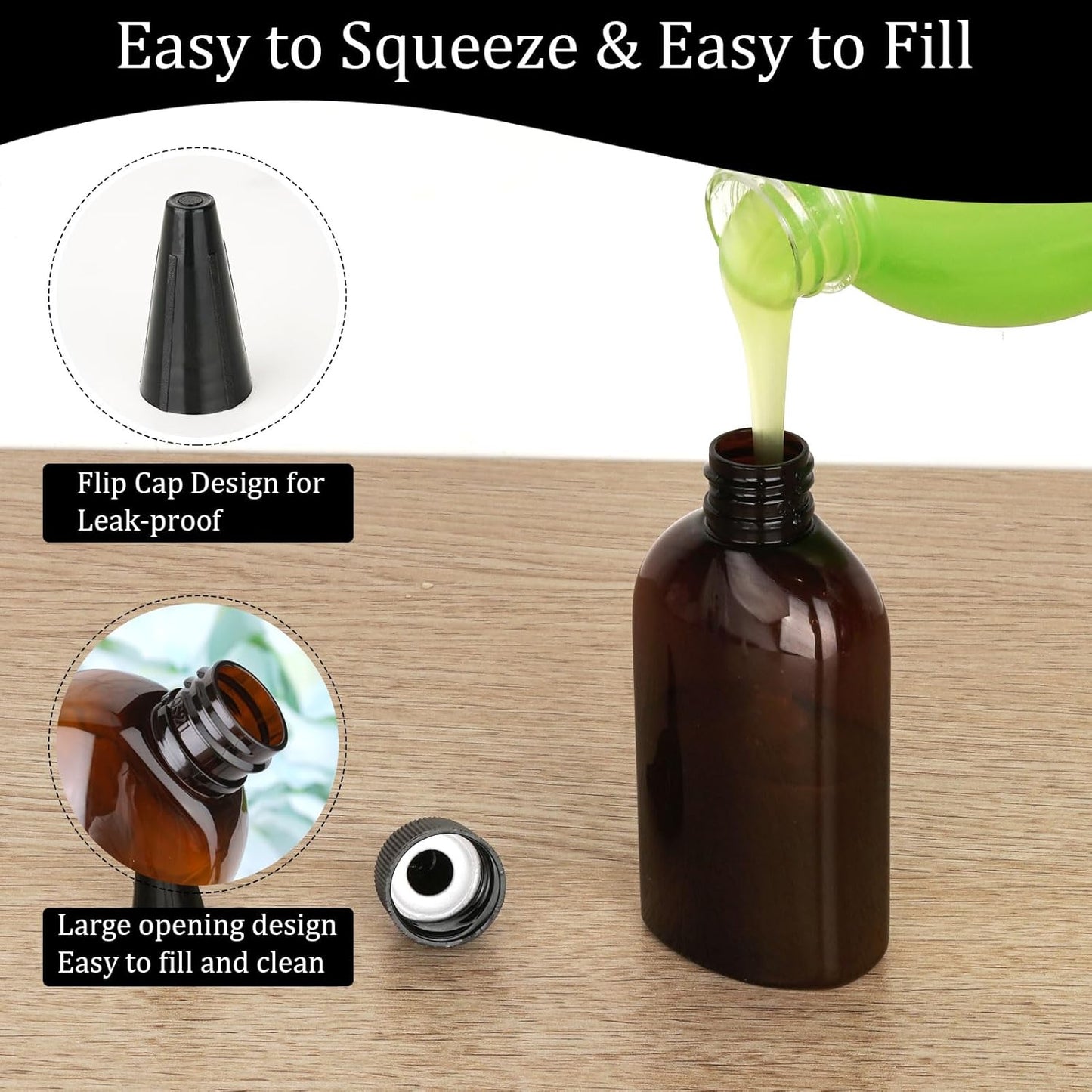 Cosywell Paint Bottles 4Pack 100ml/3.4oz Empty Squeeze Bottles Leak-Proof Plastic Hair Oil Applicator Bottle with Cap Paint Storage Containers for Paint Art Crafts Shampoo Liquids(Brown)