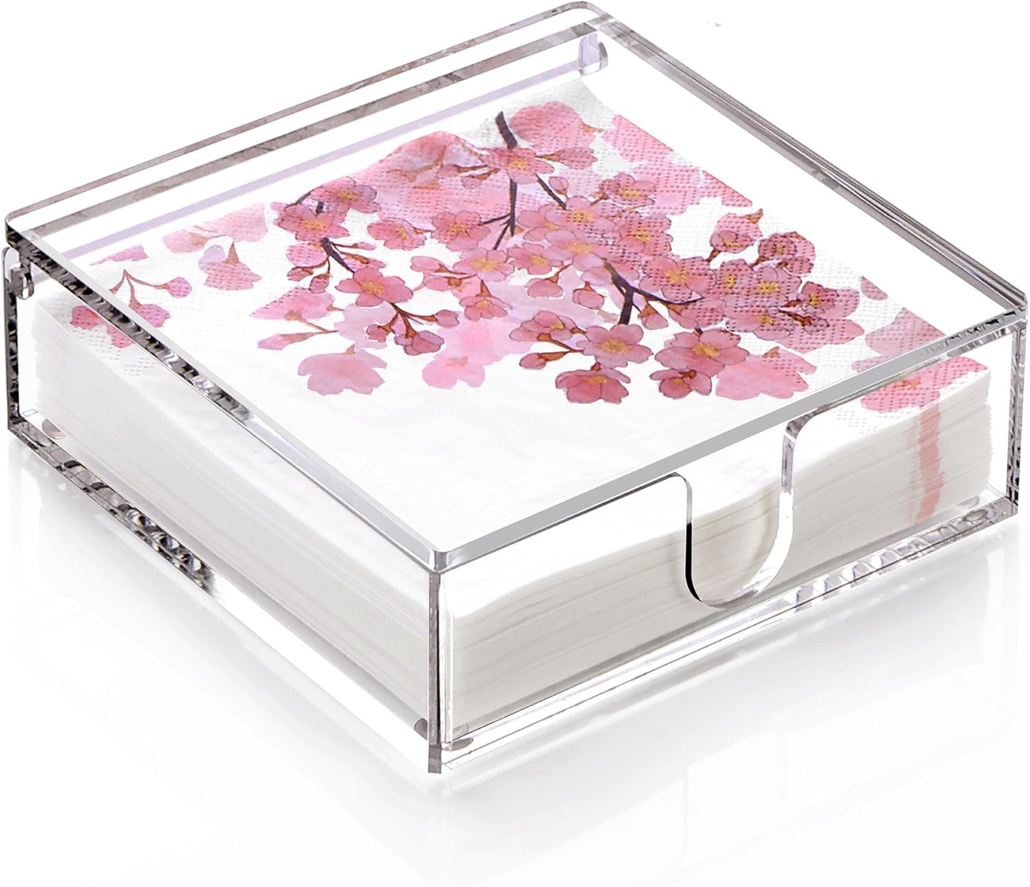 DINGHUO Acrylic Napkin Holder, 7"x 7"x 2.4" Flat Luncheon Napkin Dispenser with Lid, Clear Flip-top Waterproof Paper Napkin Container Organizer for Table, Kitchen, Indoor & Outdoor, Bathroom Vanity