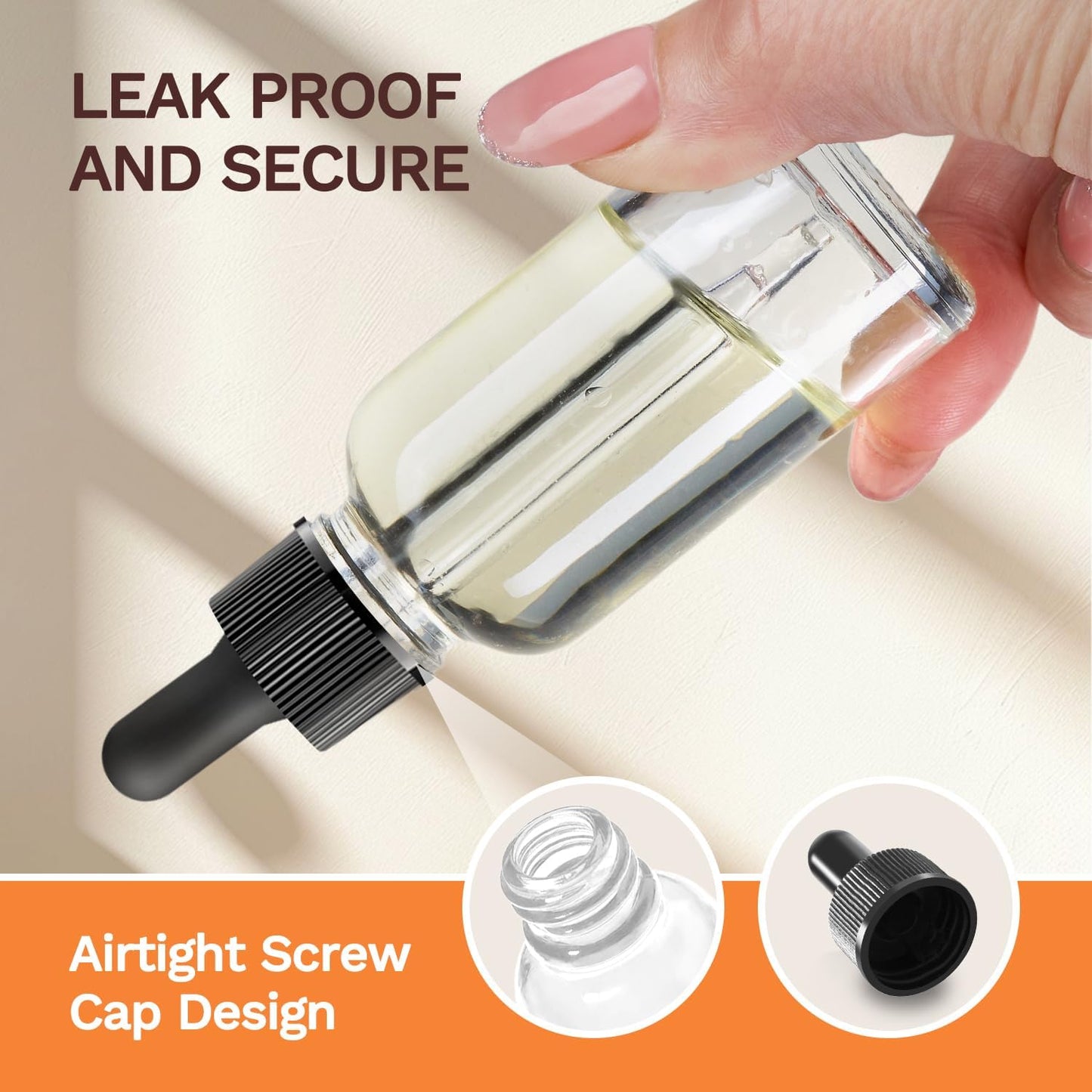 Bumobum 48 Pcs, 2 oz Clear Glass Dropper Bottle with 4 Extra Glass Dropper, 1 Funnel, 1 Pipette, 80 Labels, 60ml Travel Bottles for Essential Oils, Perfume, Hair Oil, Liquids - Leakproof