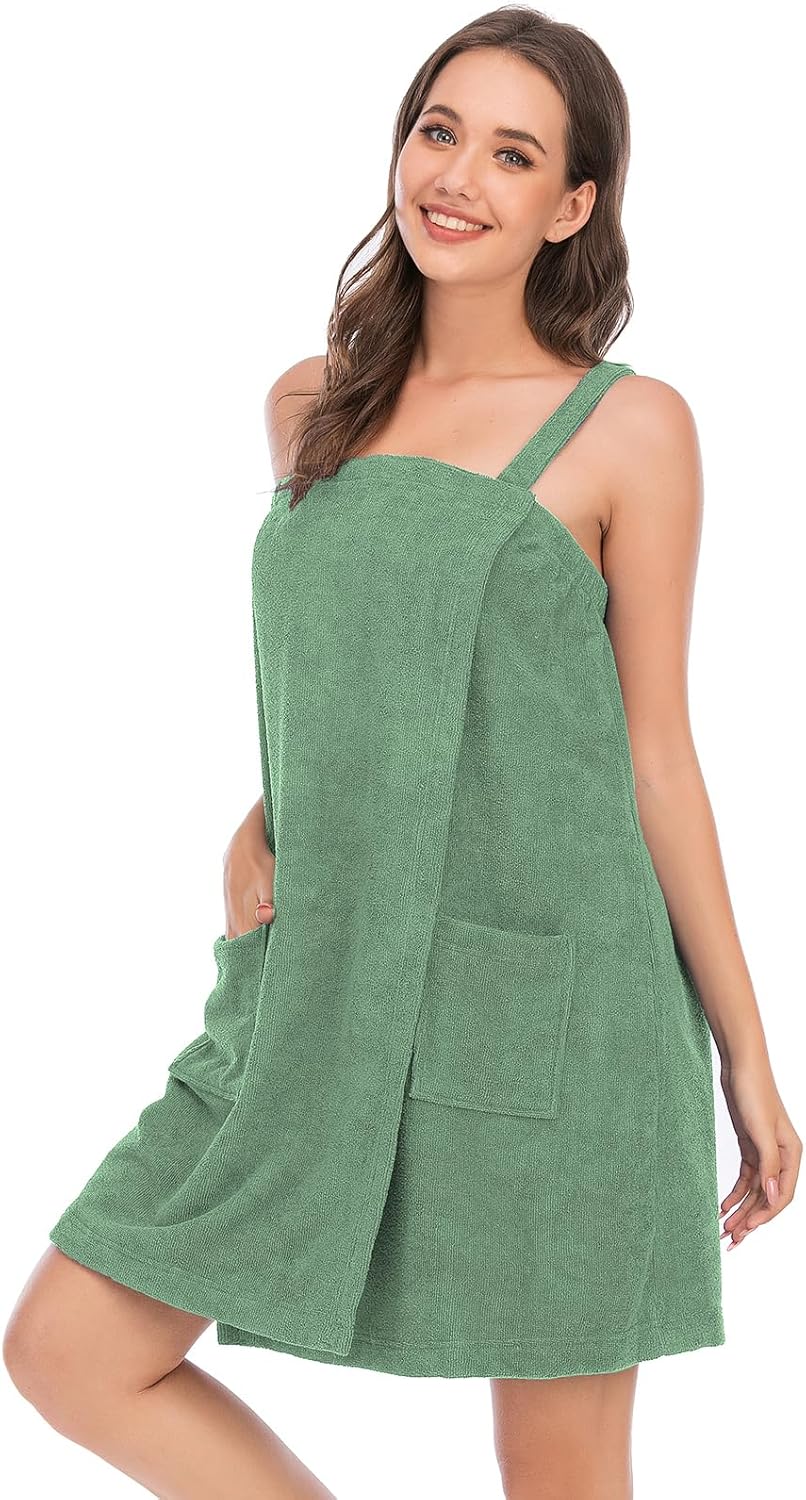 Veseacky Women Bath Wrap Towel for Womens Shower with Pocket Adjustable Spa Robe & Facial Headband