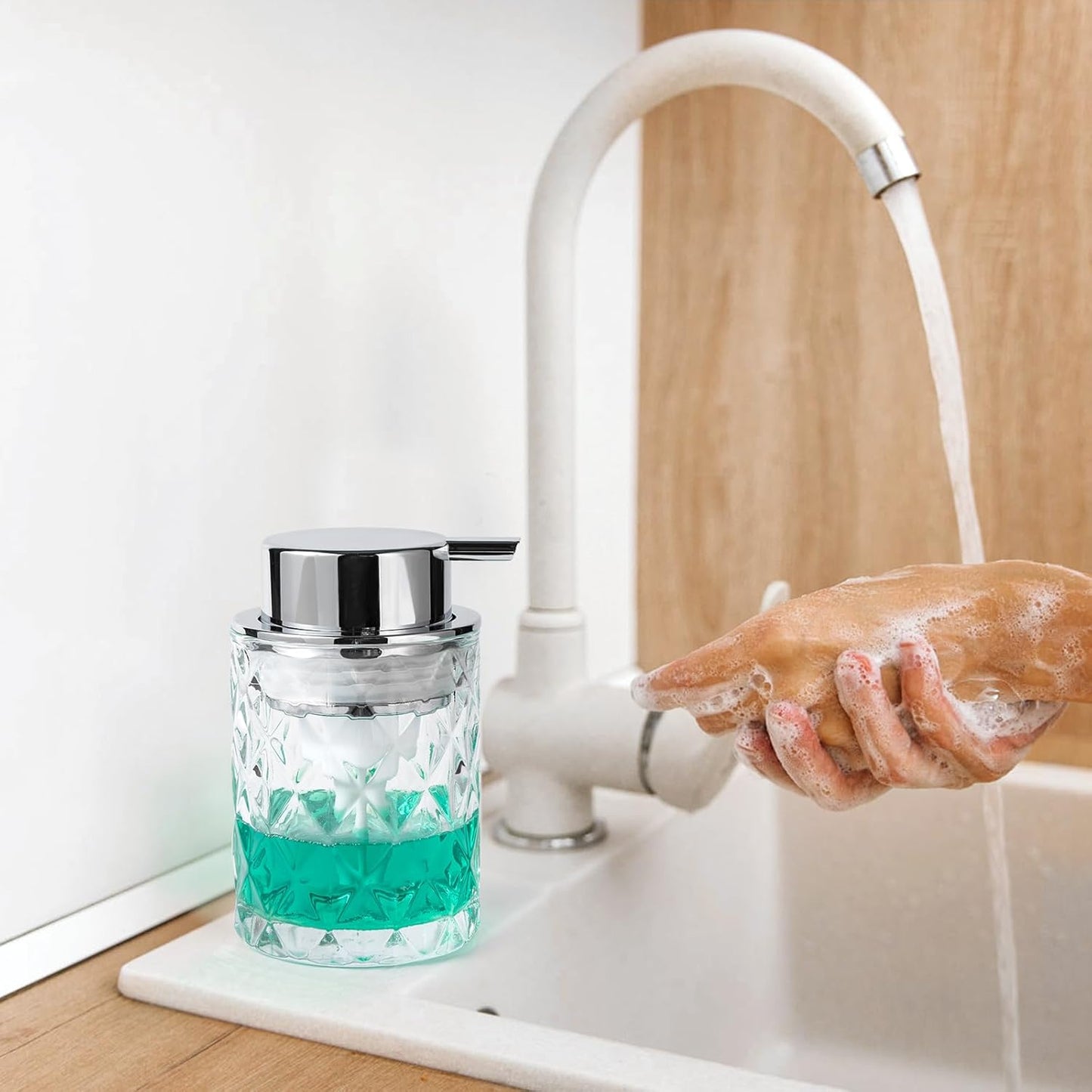 Bathroom Glass Soap Dispenser with Durable Rust-Proof Plastic Foam Pump Hand Lotion Dispenser Antislip Shampoo Kitchen 10oz