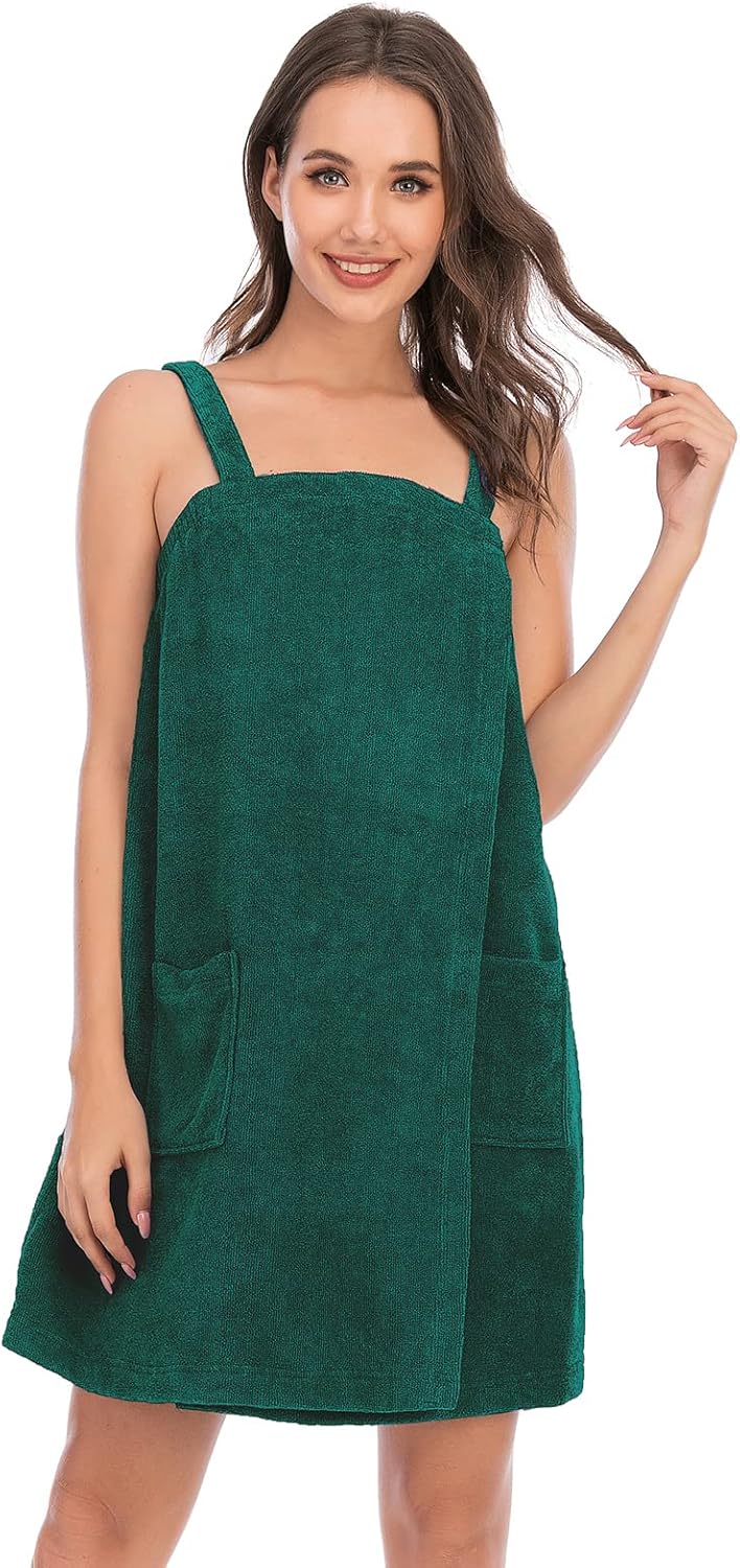 Veseacky Women Bath Wrap Towel for Womens Shower with Pocket Adjustable Spa Robe & Facial Headband