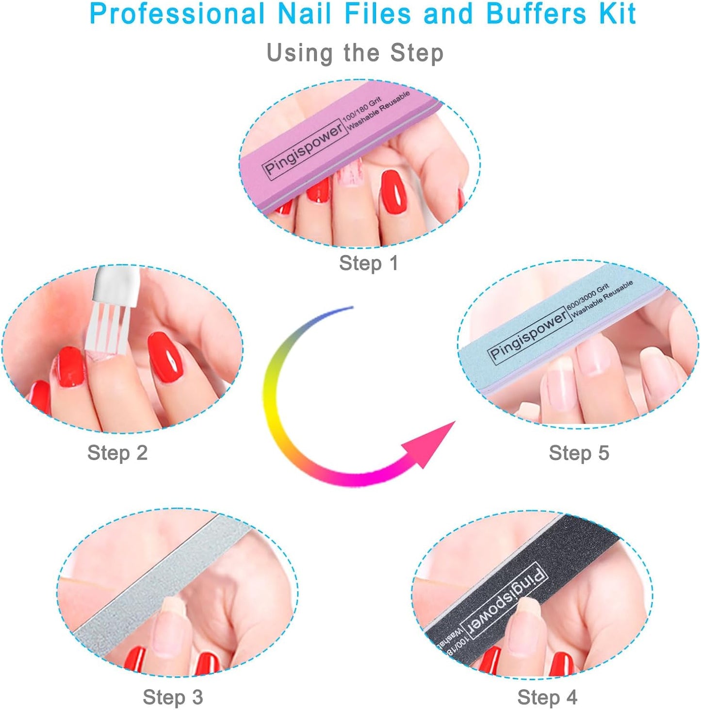 Nail File and Buffer, 17PCS Professional Manicure Kit with Metal Nail Files, Emery Boards and Buffers Block, 100/180 & 600/3000 Grit for Natural, Acrylic, Gel Nails for Home and Salon