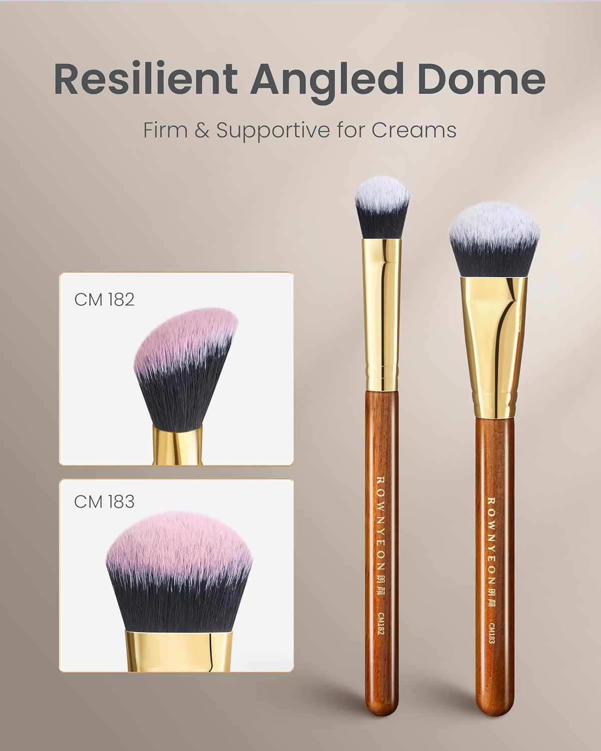 Desert Oak Series Angled Dome Cream Blush Brush - Medium Nylon Bristles for Flawless Cream/Liquid Blush Application, Seamless Stippling & Blending, Bubinga Handle & Brass Ferrule (CM 183)