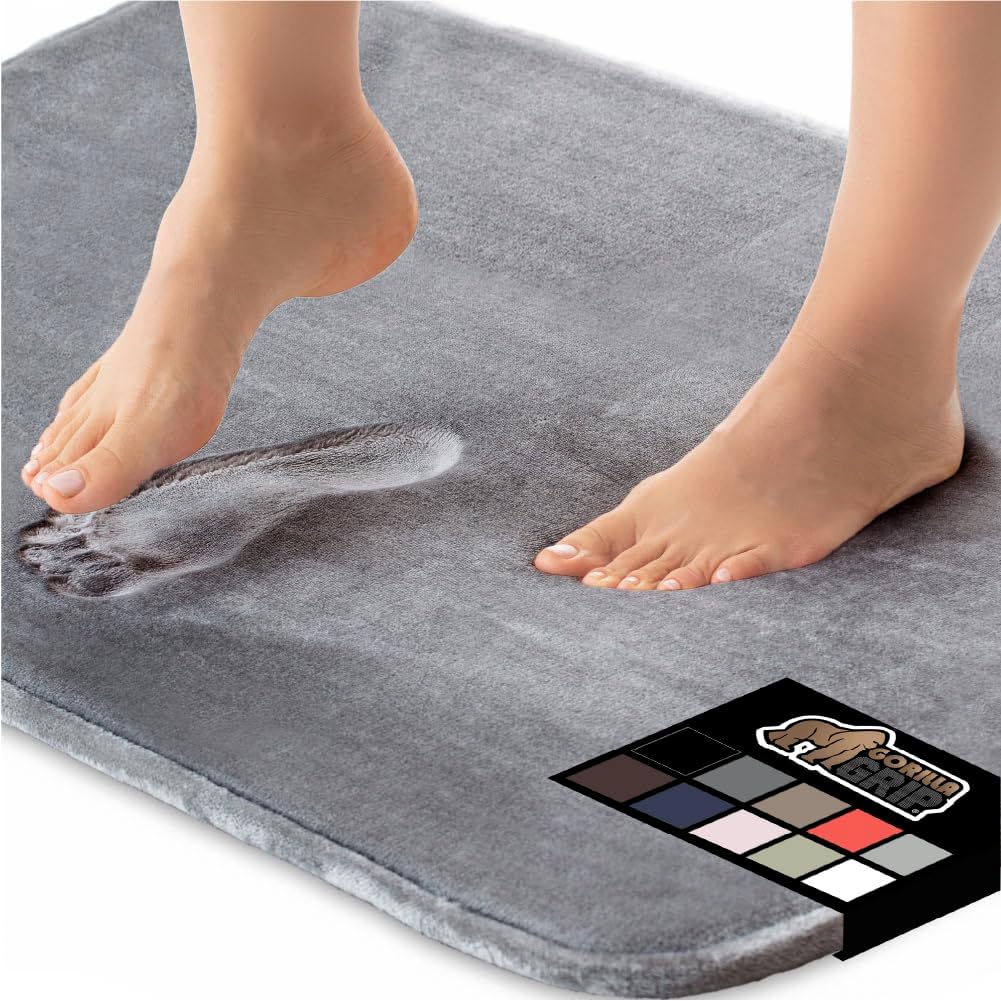 GORILLA GRIP Memory Foam Bath Rugs, Soft Absorbent Velvet Bathroom Mats, Durable Dots on Underside, Machine Washable Bathmat, Carpet Rug Room Decor for Shower Floor, 48x24 Mat, Graphite Gray