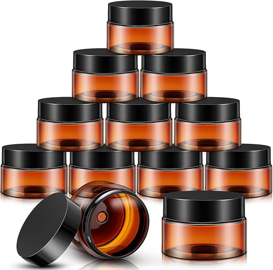 SATINIOR 12 Pack Plastic Container Jars with Lids Round Clear Travel Cosmetic Container Jars for Toiletries, Lotion, Cream, Ointments, Makeup, Rhinestone, Samples, Kitchen Storage(32 oz,Amber)