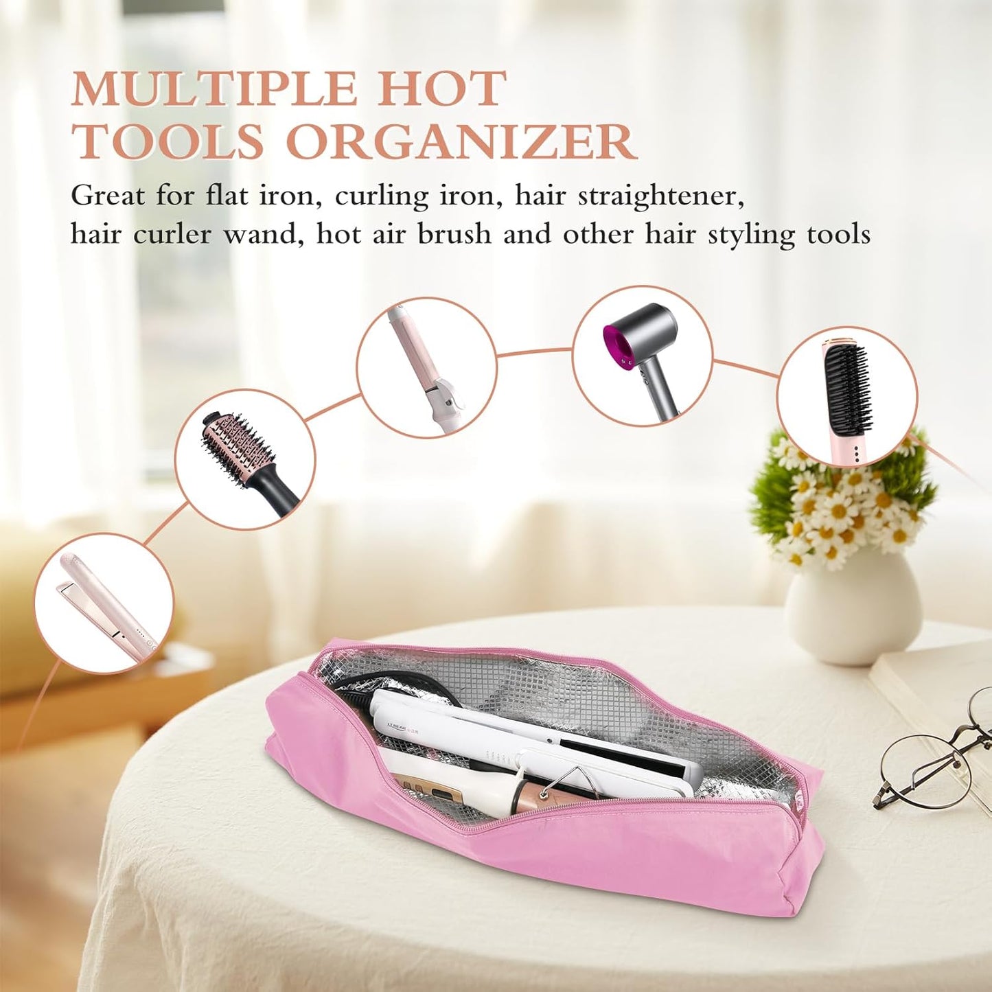 Professional Hot Hair Tools Organizer Bag Portable Travel Heat Resistant Storage Case Pouch for Curling Irons, Flat Irons, Hair Straightener and Styling Tools(17.7" x 3.2"x 3.2")