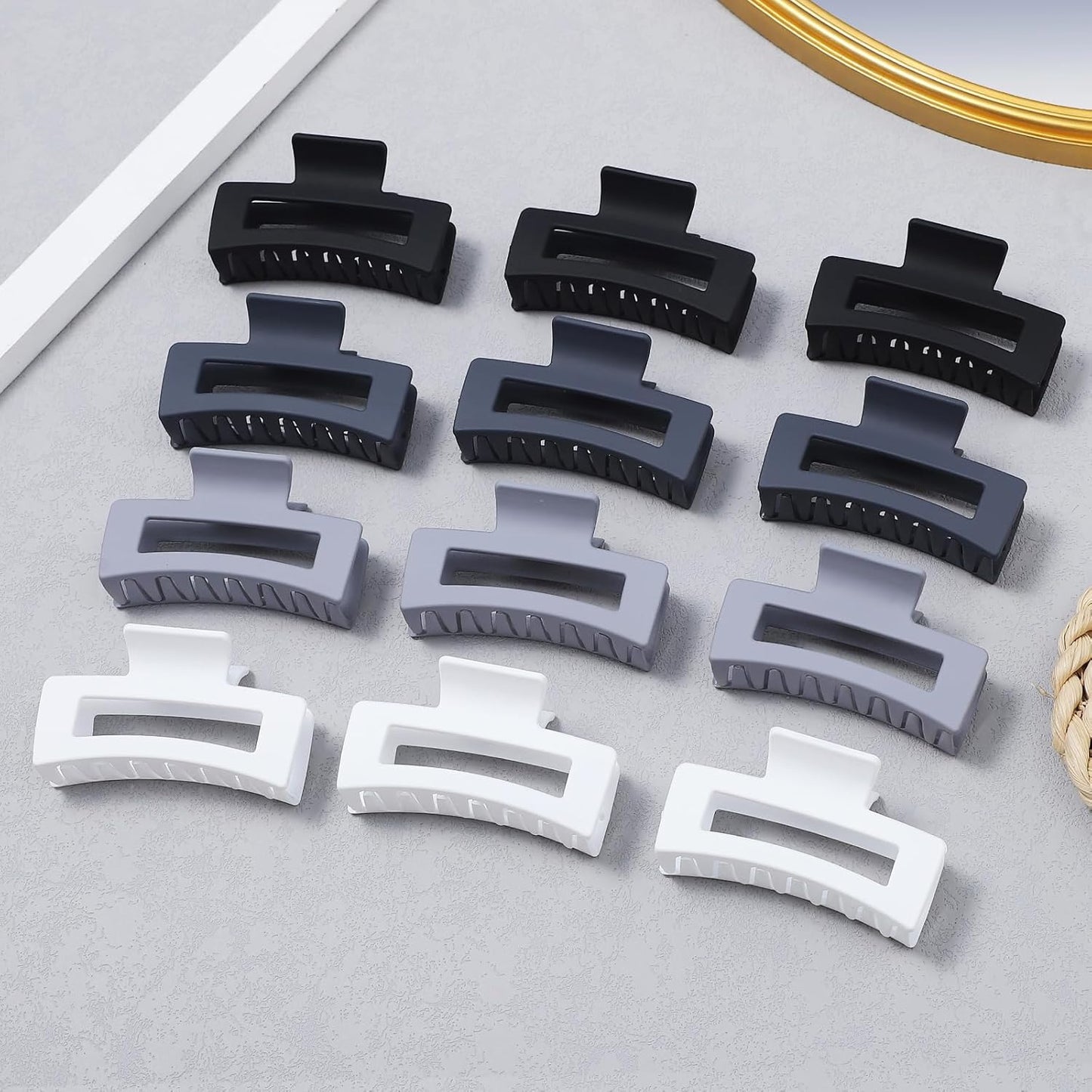 Hair Claw Clips - Medium 3.5 Inch, 12 Pcs Grey Rectangular Jaw Clips for Thick & Thin Hair - Women & Girls