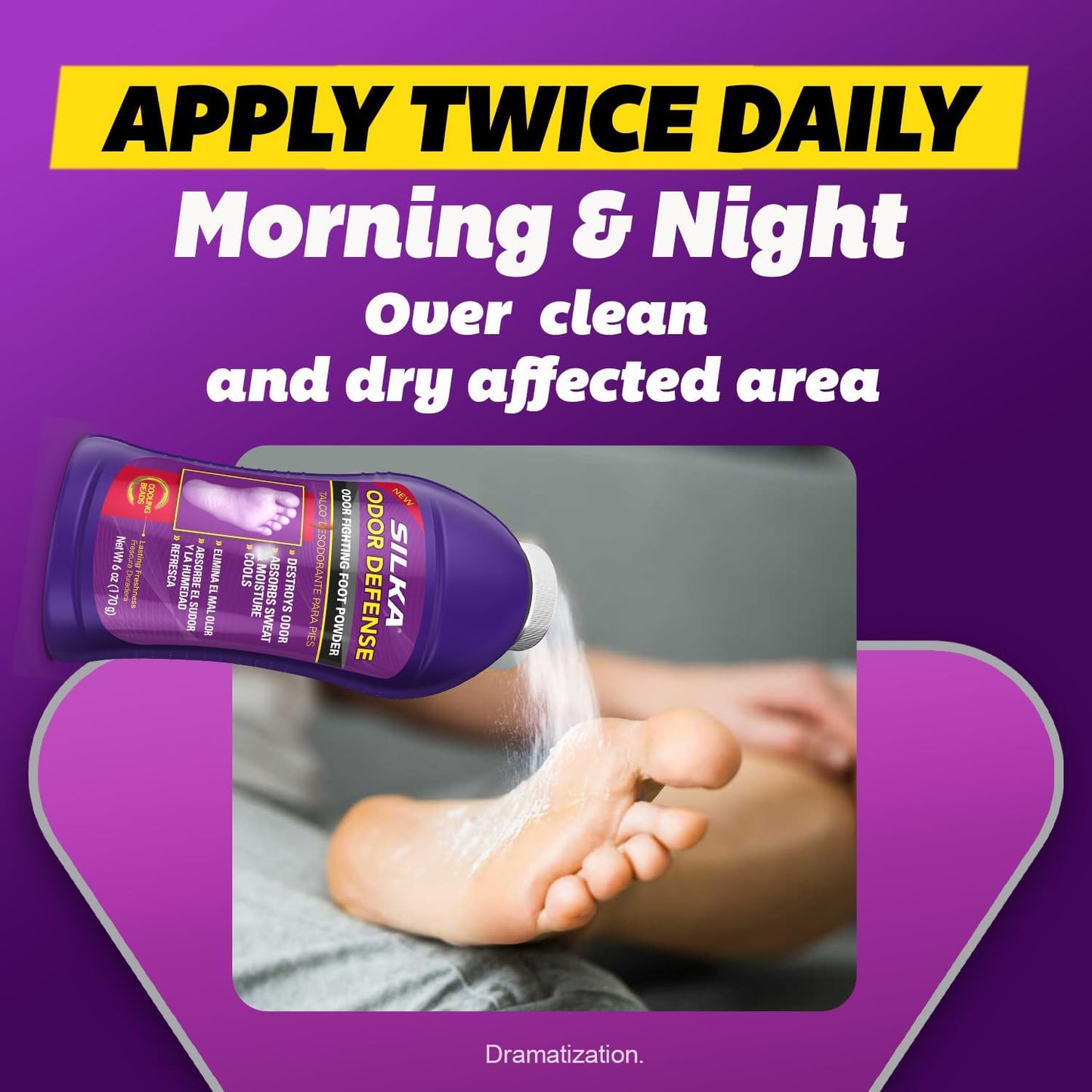 SILKA Odor Fighting Foot Powder & Shoe Deodorizer with Corn Starch Powder, Talc & Cooling Beads for Lasting Freshness, Absorbs Sweat & Excess Moisture, 6 Oz