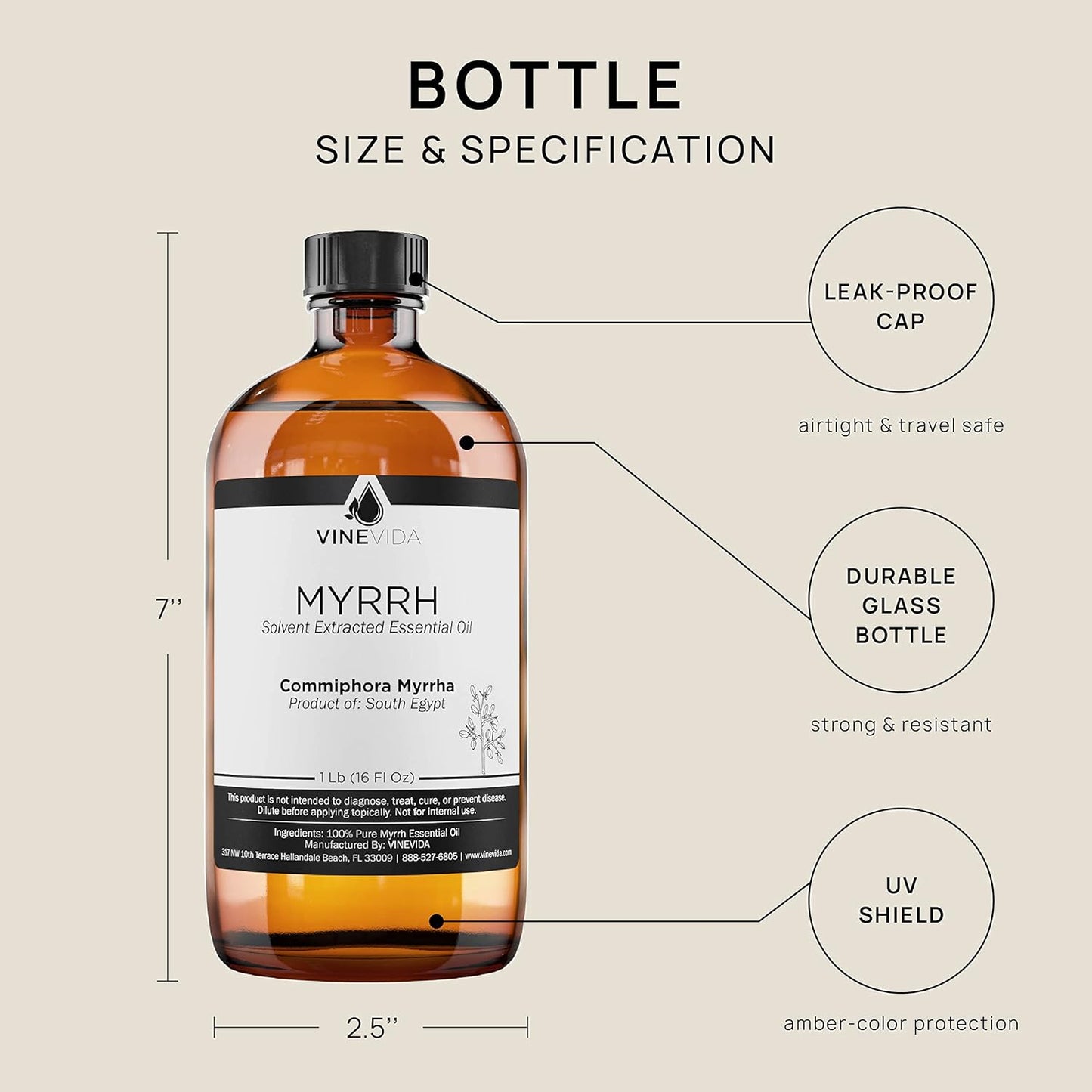 VINEVIDA Myrrh Essential Oil - 16 oz Undiluted - DIY Candle Scents & Bulk for Soap Making