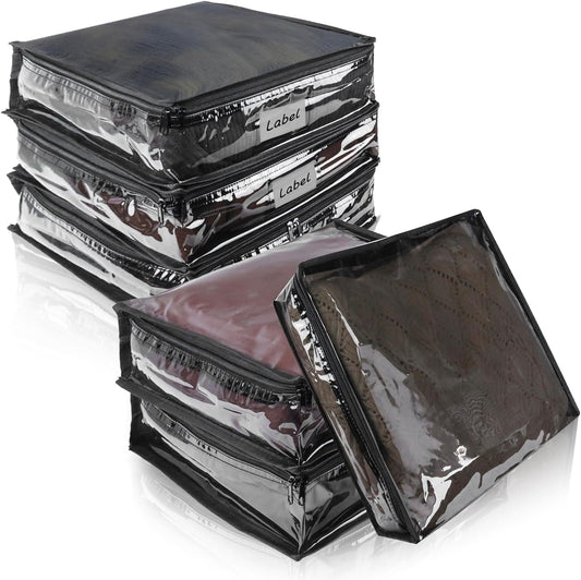 Clear Zippered Storage Bags Plastic Sweater Storage Bags with Zipper 6 Packs Clothing Organizer for Blankets Linen Sweater Bed Sheet Quilt Clothes Pillow (12 x 12 x 4 Inch, Black)