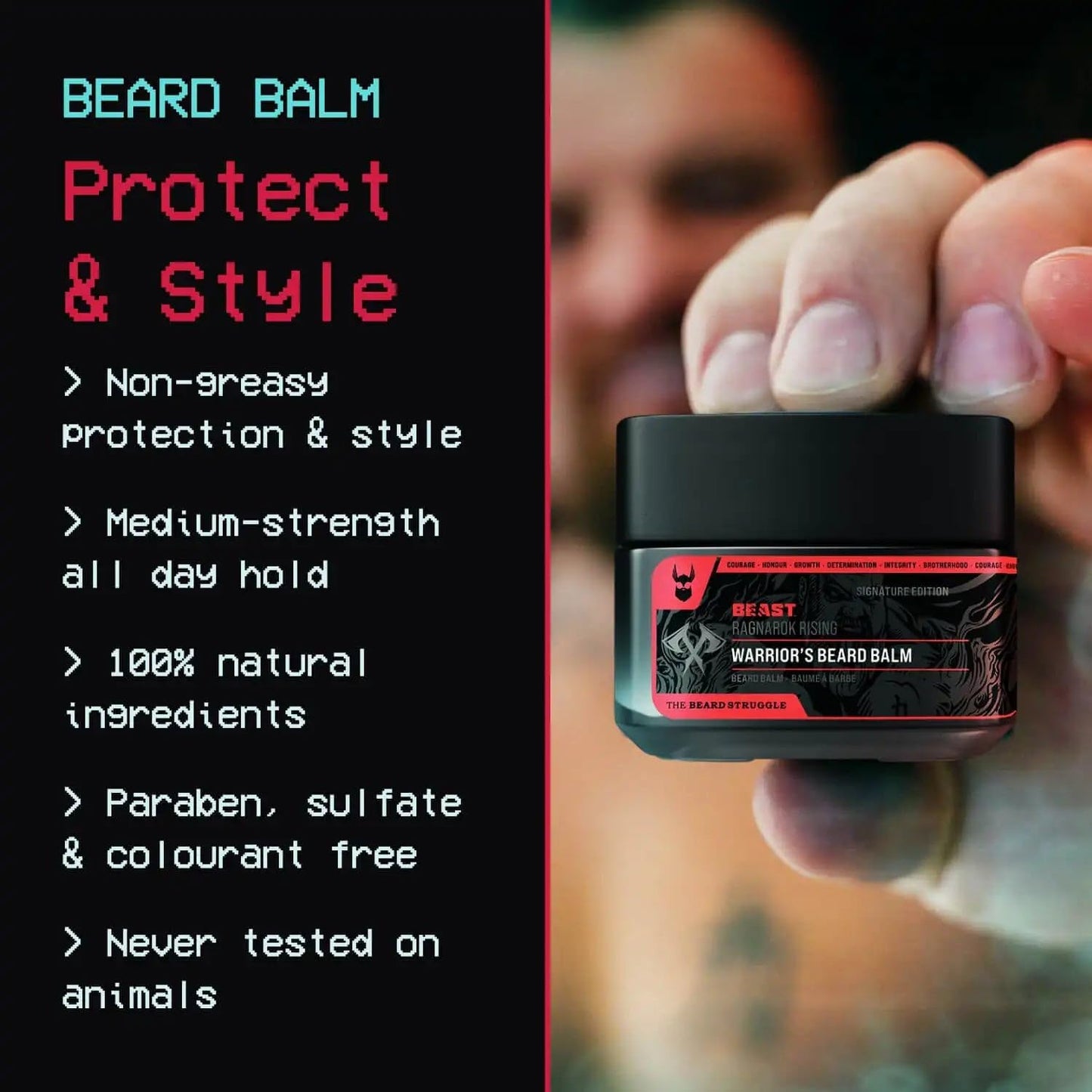 The Beard Struggle Eddie Hall Beast Line Beard Balm – Ragnarok Rising Warrior’s Edition – Tame, Style & Condition Beard – Medium Hold, Non-Greasy, Natural Ingredients - 50g / 1.76 US. oz.