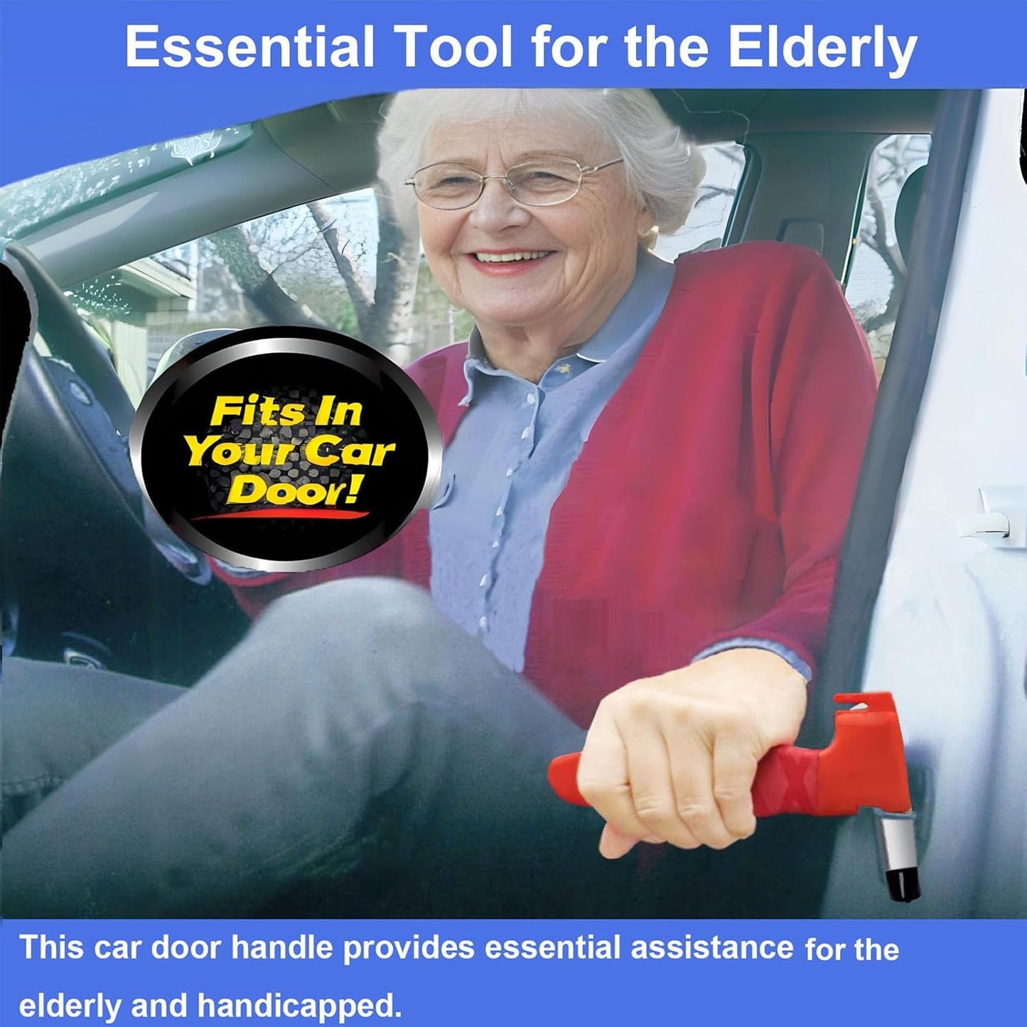 Car Door Handle for Elderly, 3-in-1 Multifunctional Handle Assist, Ultra Grip Mobility Handle for Car, Vehicle Support Handle Assist Bar, Max Load 500 Lbs, Anti-Slip Design, Orange/1 Pack