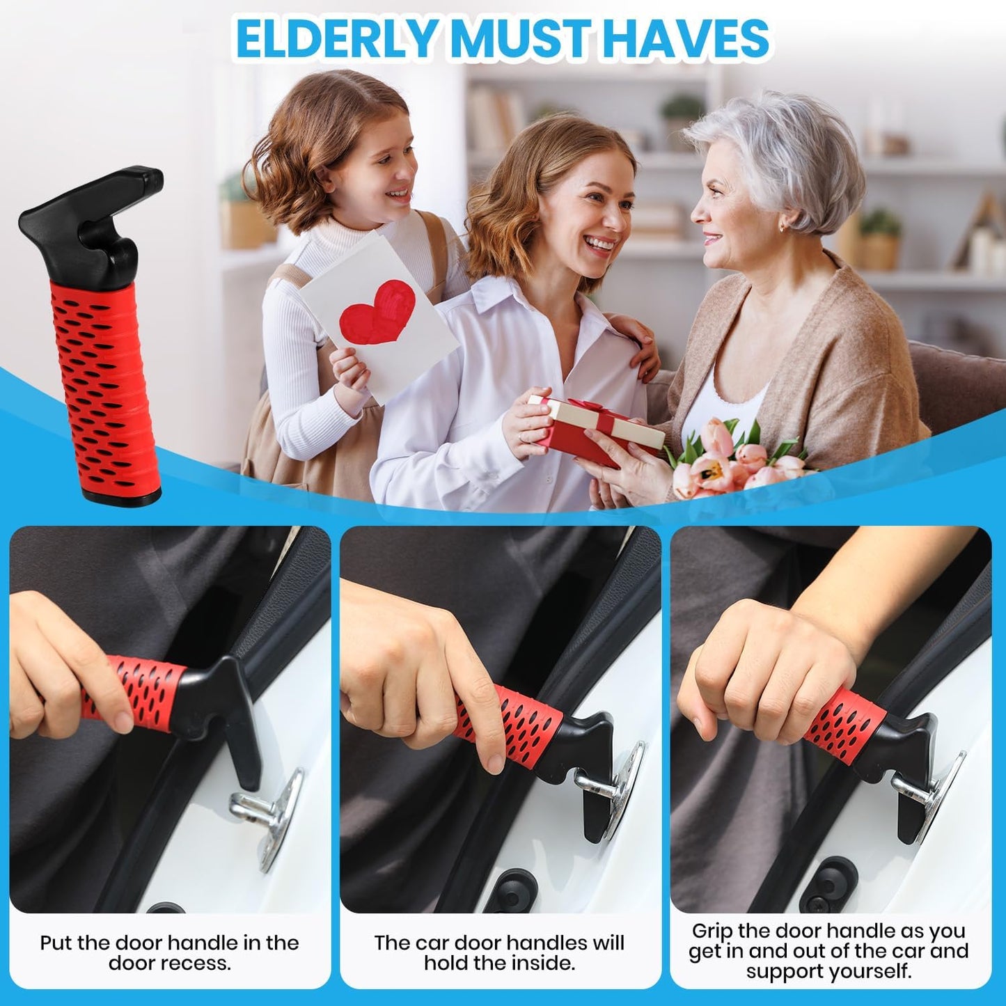 Car Door Handle for Elderly, Car Handle Assist Support Handle, Portable Mobility Aids for Getting Out of Car, Auto Grab Cane for Seniors and Handicapped, 2 Pack