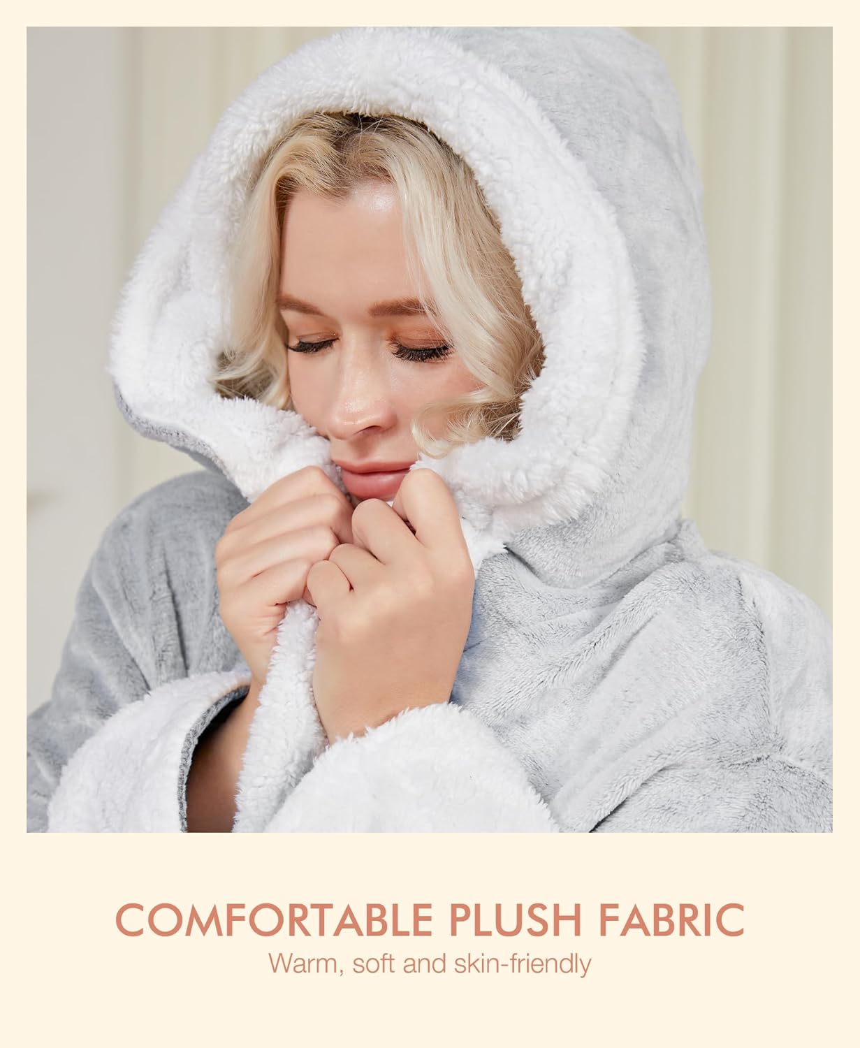 Plush Robes for Women - Womens Fleece Robes with Hood Long Cozy Bathrobe Soft and Warm Robe