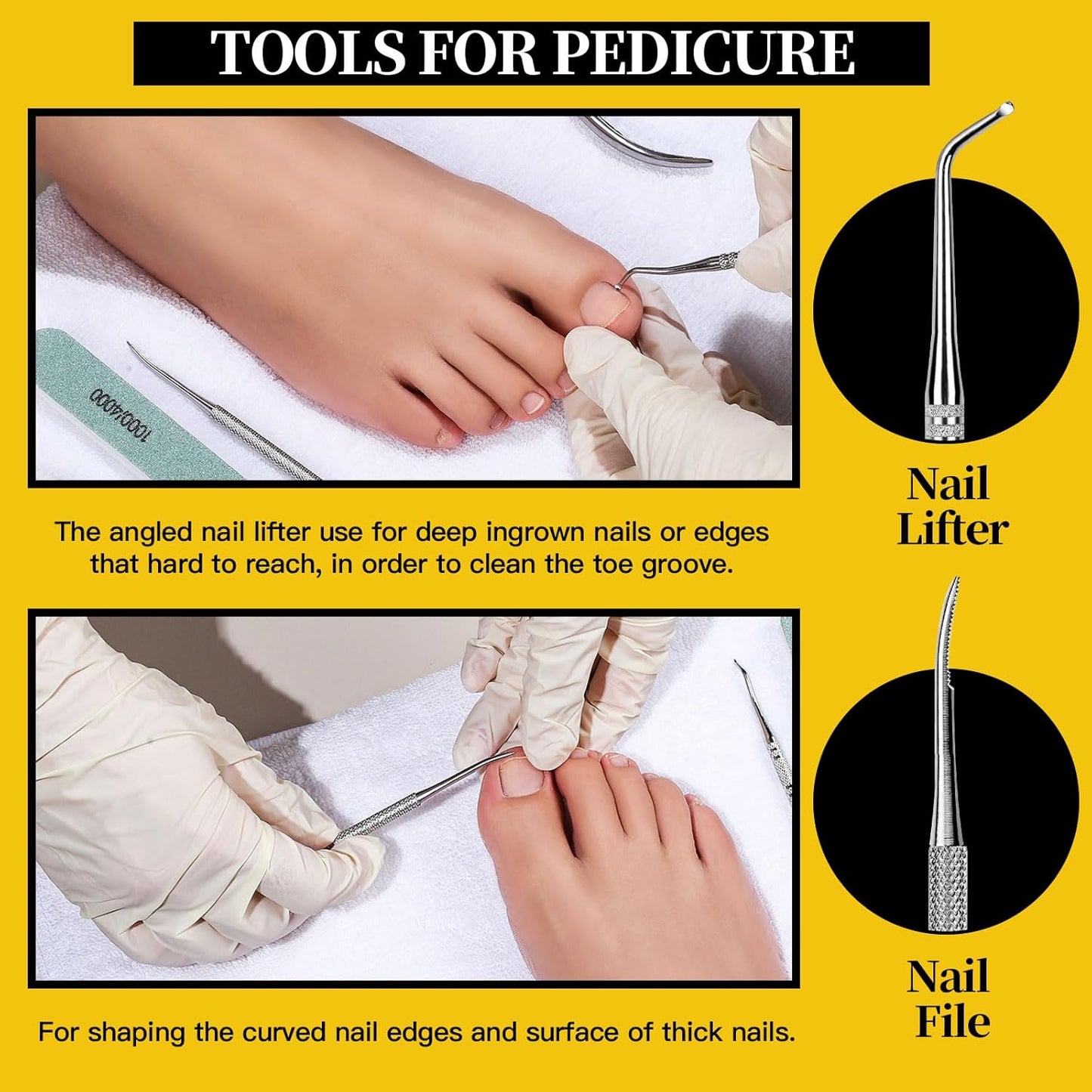 FANDAMEI Nail Care Set, Nail Files 100/180, Nail Buffer Block, Cuticle Tools, Nail Cuticle Nippers, Cuticle Trimmer, Cuticle Pusher, Manicure & Pedicure Kits, Toenail File, Yellow