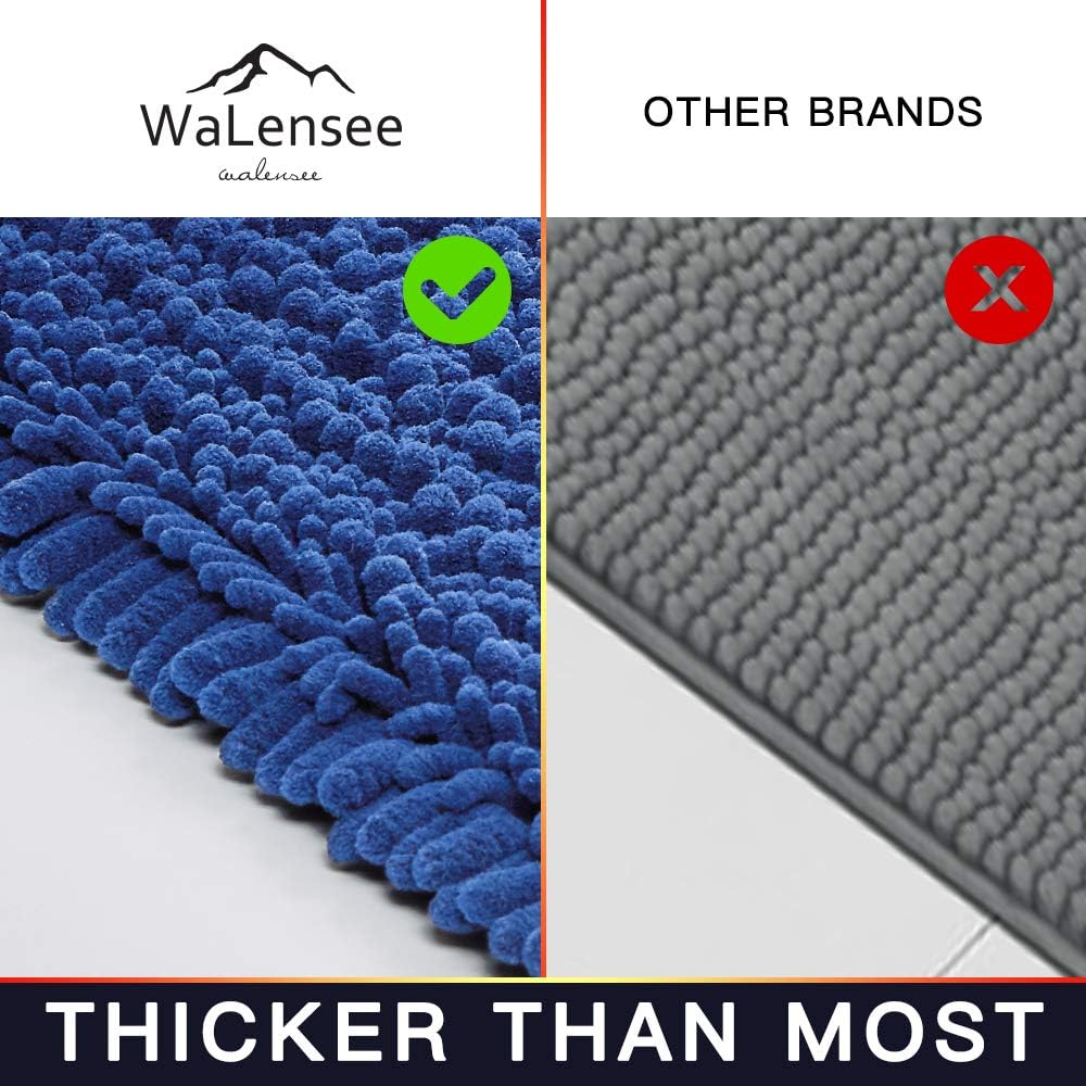 Walensee Bathroom Contour Rug Non Slip Toilet U Shaped Bath Mat (20x24, Dark Blue) Water Absorbent Super Soft Shaggy Chenille Machine Washable Dry Extra Thick Perfect Absorbant Best Plush Carpet