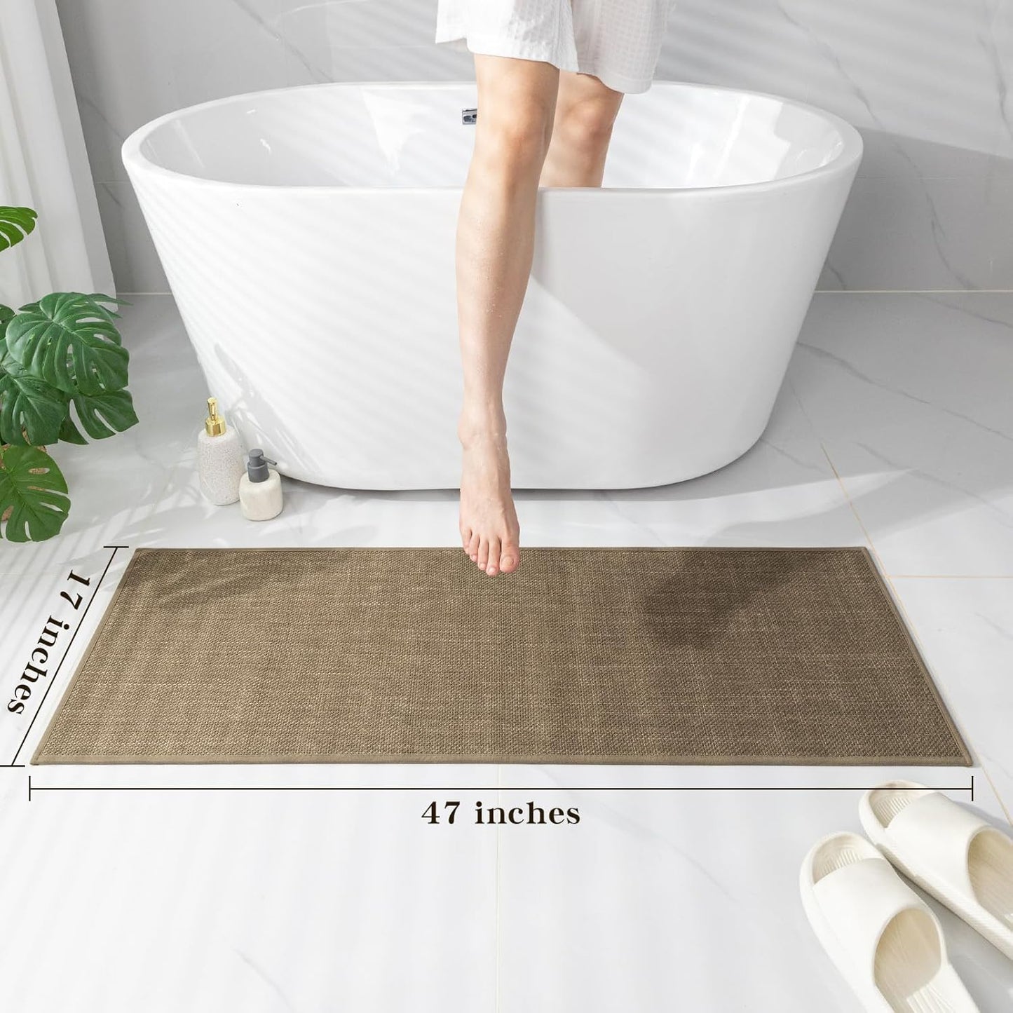 chakme Bathroom Rugs 47x17, Ultra Thin Non Slip Bath Mat Runner Quick Dry Absorbent Bath Mat for Bathroom Floor, (Dark Beige, 47"x17")