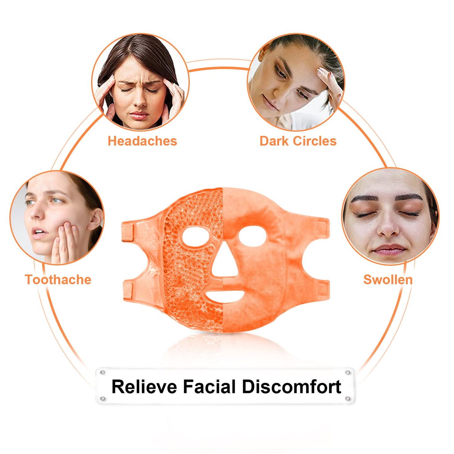 Reusable Ice Face Mask Set - Hot & Cold Therapy for Migraine, Wisdom Tooth Pain, Puffiness Relief with 2 Silicone Covers, Cooling Gel Pad for Swelling