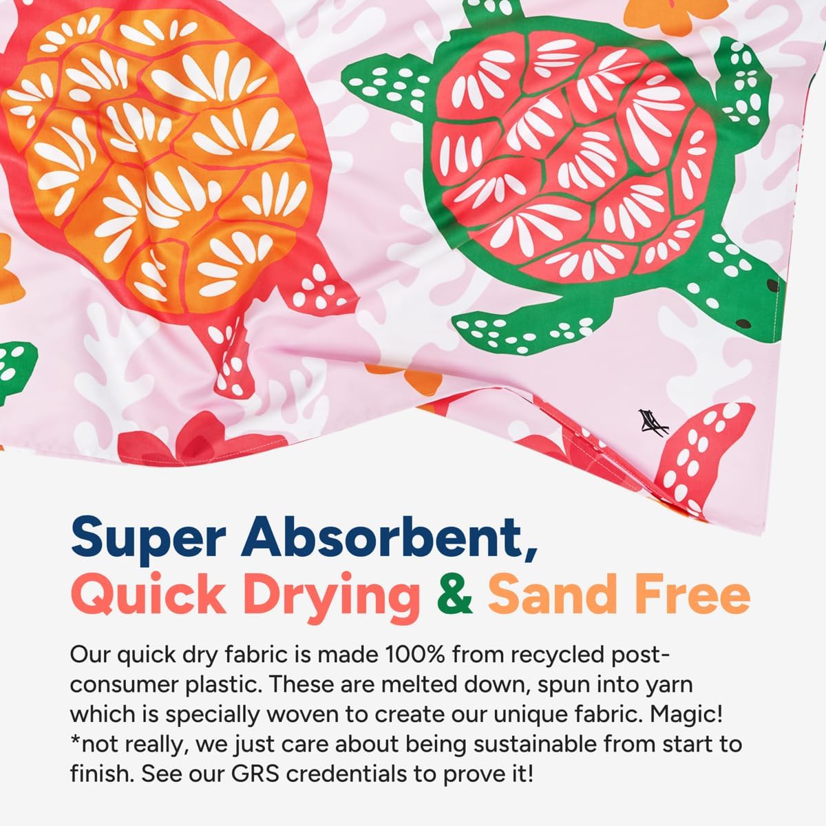 Dock & Bay Beach Towel - Quick Dry, Sand Free - Compact, Lightweight - 100% Recycled - Includes Bag - Turtley Tropical - Large (160x90cm, 63x35)