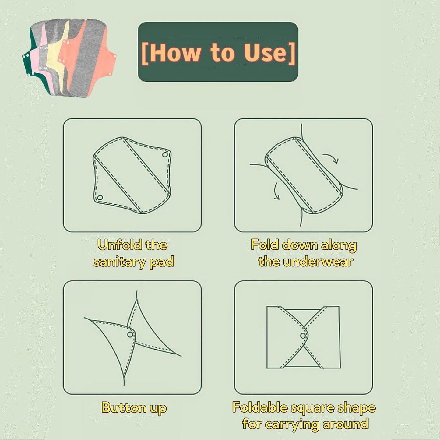 Reusable Washable Cloth Menstrual Pads,Heavy Duty Incontinence Pads,6pcs/Set,5pcs+1 Storage Bag,Suitable for Heavy Menstrual Flow,Incontinence