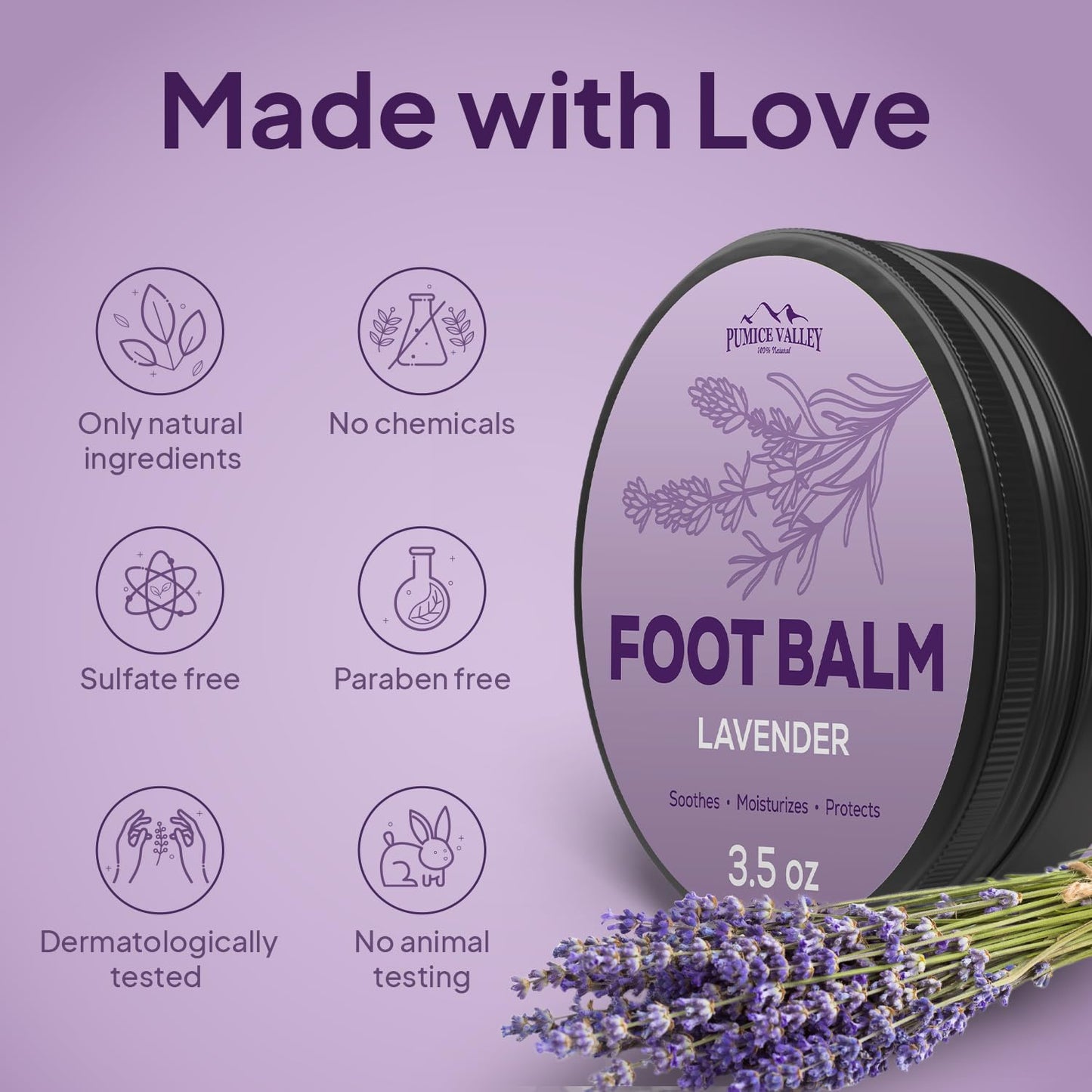 Pumice Valley Foot Balm Cream for Dry Cracked Heels and Feet - Natural Foot Moisturizer Balm for Calluses and Dry Feet Treatment - Lavender Foot Lotion 3.5 Oz